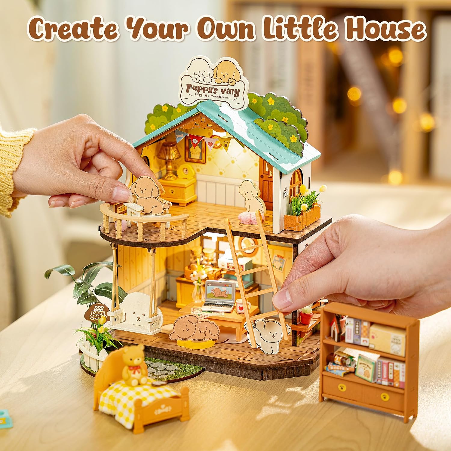 ROBOTIME DIY Miniature House Kit Mini Green House Tiny Dollhouse Wooden Furniture Kit with LED Halloween/Christmas/Birthday Gifts for Adults (Cathy's Greenhouse)