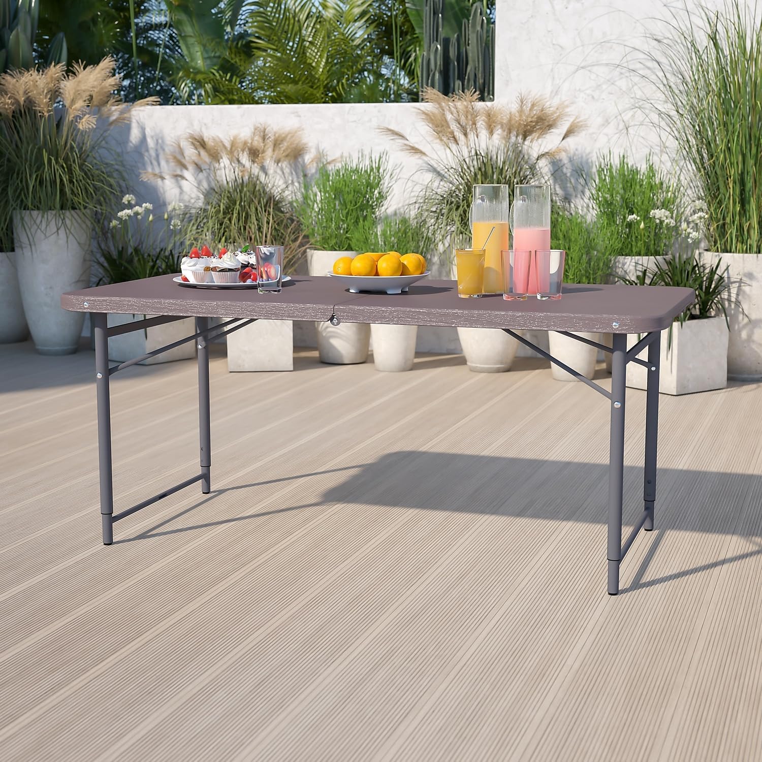Flash Furniture 5-Foot Bi-Fold Granite White Plastic Folding Table | Lightweight, Easy Storage, Commercial Grade, Carrying Handle