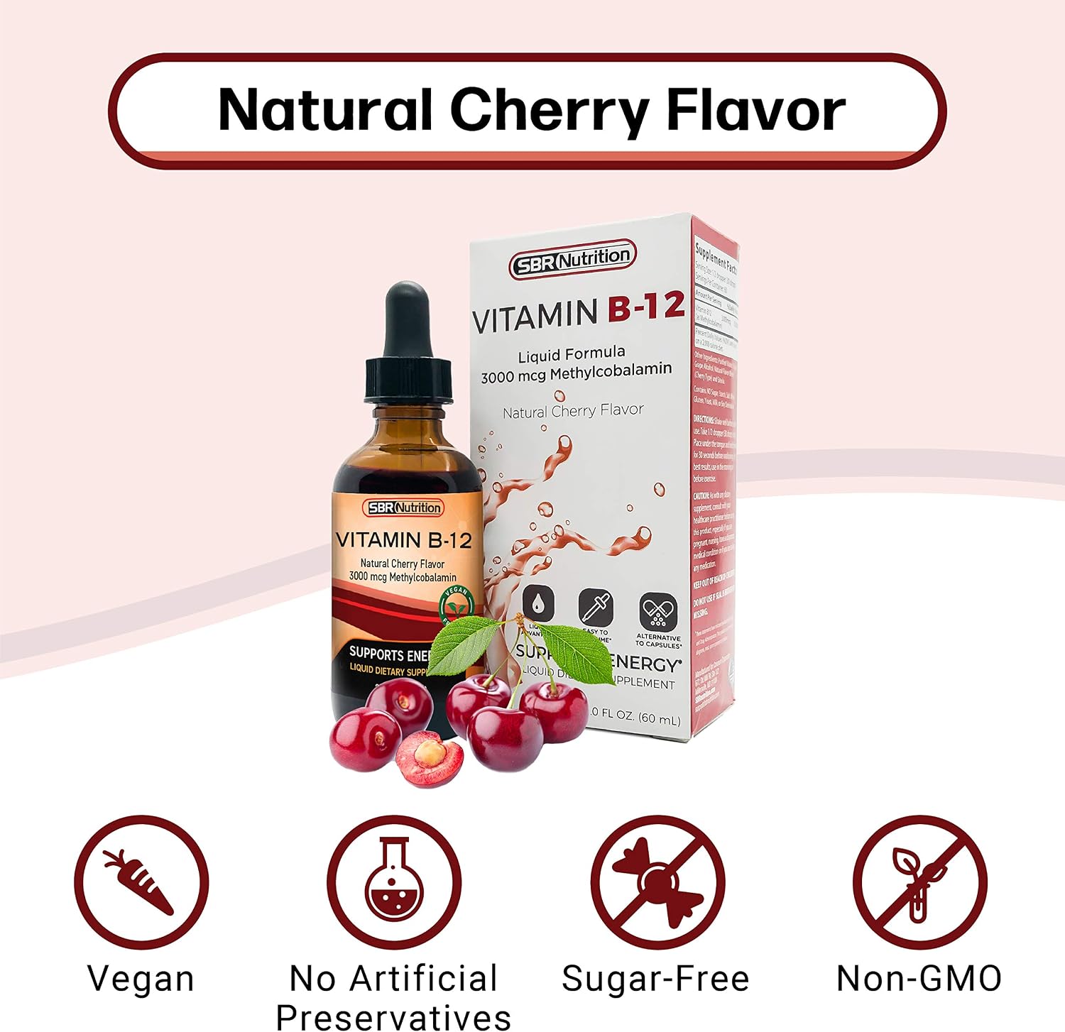 SBR Nutrition Vitamin B12 Sublingual Liquid Drops - Methylcobalamin, VIT B 12 Supports Energy, Max Absorption, 3000mcg Per Serving, 60 Servings
