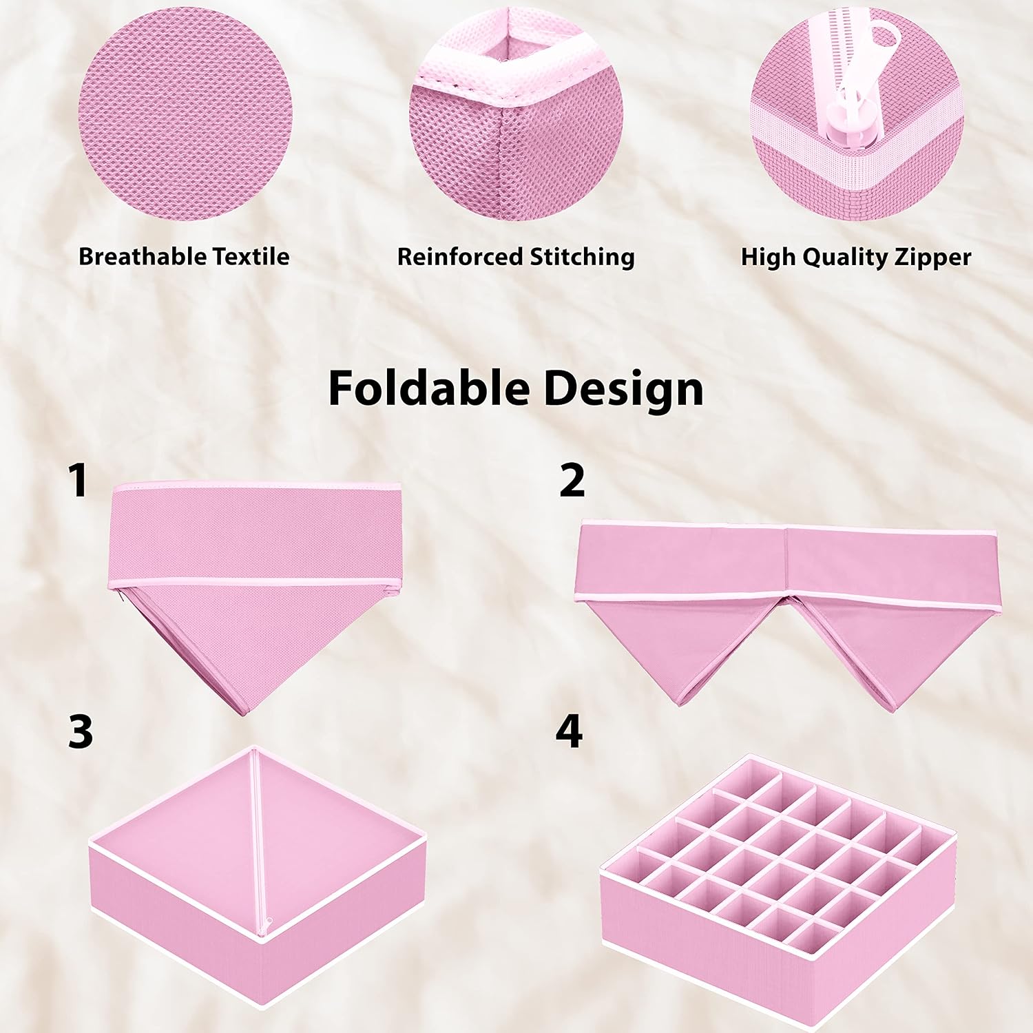 Simple Houseware 4-Pack Drawer Organizer Set for Underwear/Socks/Bra, Gray | Closet Dividers for Underwear, Socks, Bras, Scarves, Ties - Foldable Non-Woven Storage Boxes