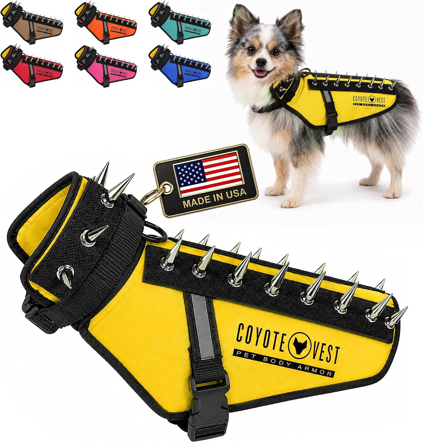 CoyoteVest Stab-Resistant Dog Harness, Made in USA, X-Small, Neon Pink | Stab-resistant Vest Helps Protect Small Dogs From Coyotes, Aggressive Dogs and Birds of Prey, with Removable Spikes