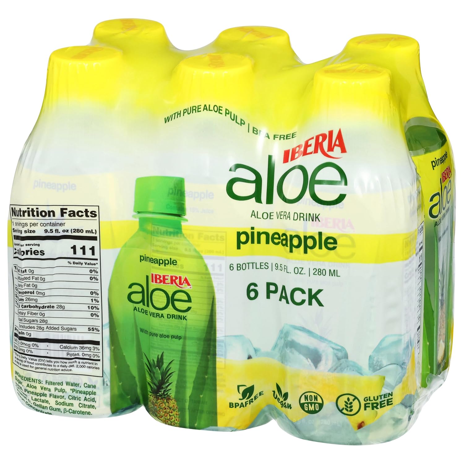 Iberia Aloe Vera Juice Drink With Aloe Pulp, Pineapple, 9.5 Fl Oz (Pack of 6)