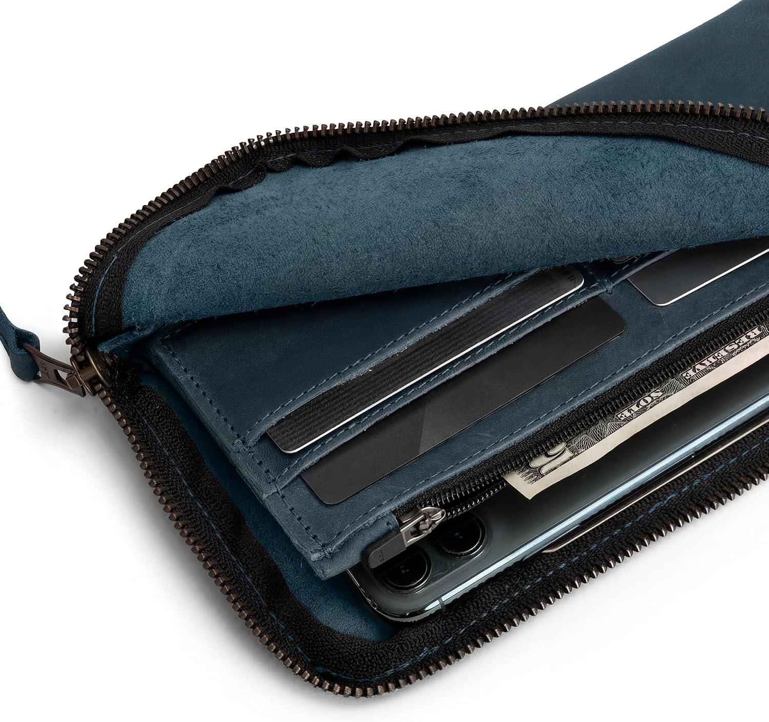 Hide & Drink, Leather Long Zippered Wallet, Holds Up to 8 Cards Plus Coins And Flat Bills, Phone Holder, Travel Essentials, Handmade (Bourbon Brown)