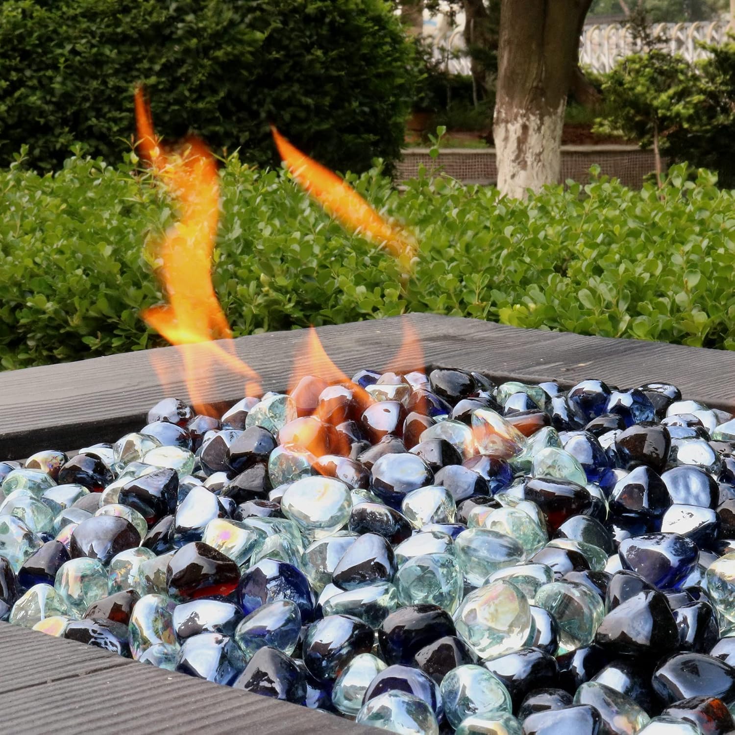 Fire Glass Diamond 1 Inch Fire Pit Glass Rocks for Propane or Gas Fire Pit （10 Pounds Margarita Azura Blue ） Gift Package