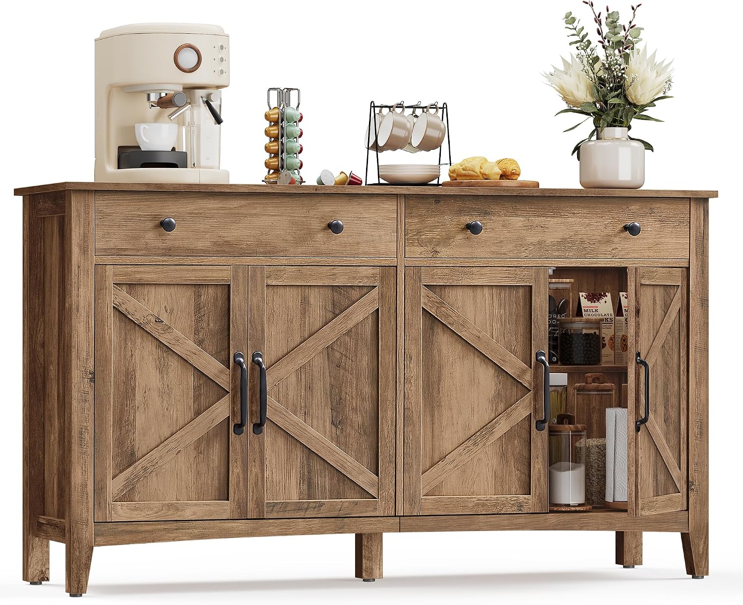 VASAGLE LIRY Collection - Storage Cabinet, Buffet Cabinet, Sideboard, Credenza, with Adjustable Shelves, for Entryway, Rustic White and Honey Brown ULSC381W01