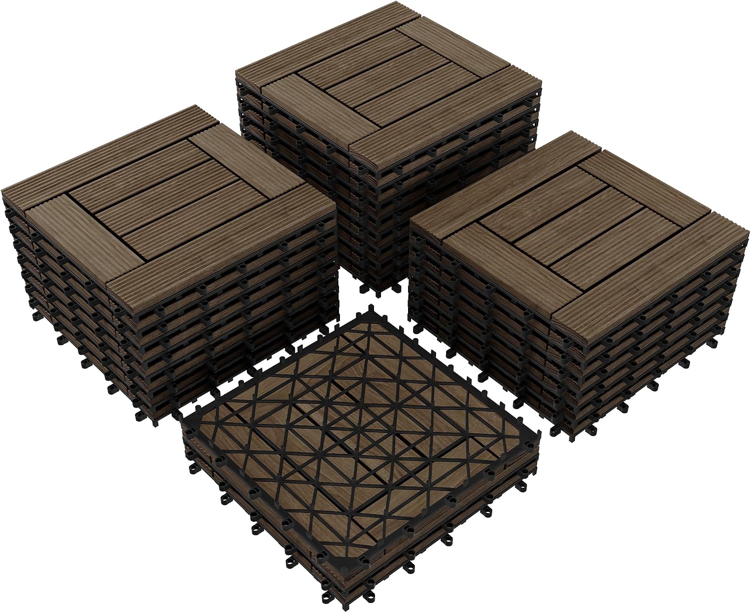 Topeakmart 27PCS Interlocking Deck Tiles 12x12 Patio Flooring, Brown