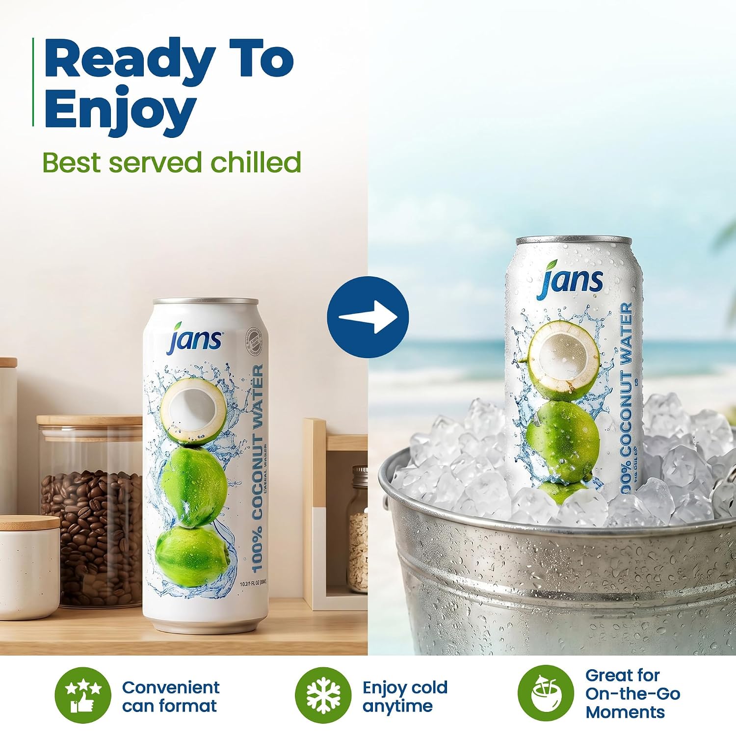 Jans 100% Coconut Water With Pulp, Unsweetened, 16.57 Fl Oz, Pack of 12
