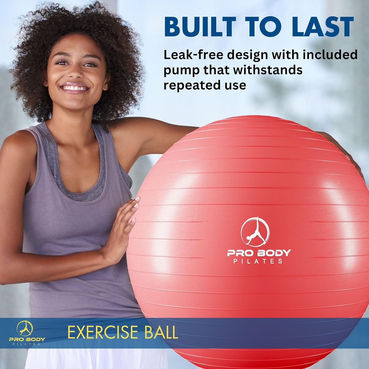 ProBody Pilates Yoga Ball - Gym Grade Exercise Ball | Sizes 45/55/65/75/85 cm, 880 lb Load, CA 10P Cert, PT & Prenatal Use, Recommended by OBs, Pump