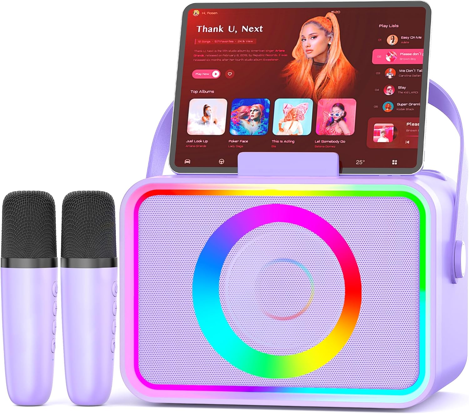 Karaoke Machine for Kids Adults,Portable Bluetooth Speaker with 2 Wireless Microphone with LED Lights, Karaoke Microphone with PA System Supports USB/TF/AUX,Gift for Party (Black)
