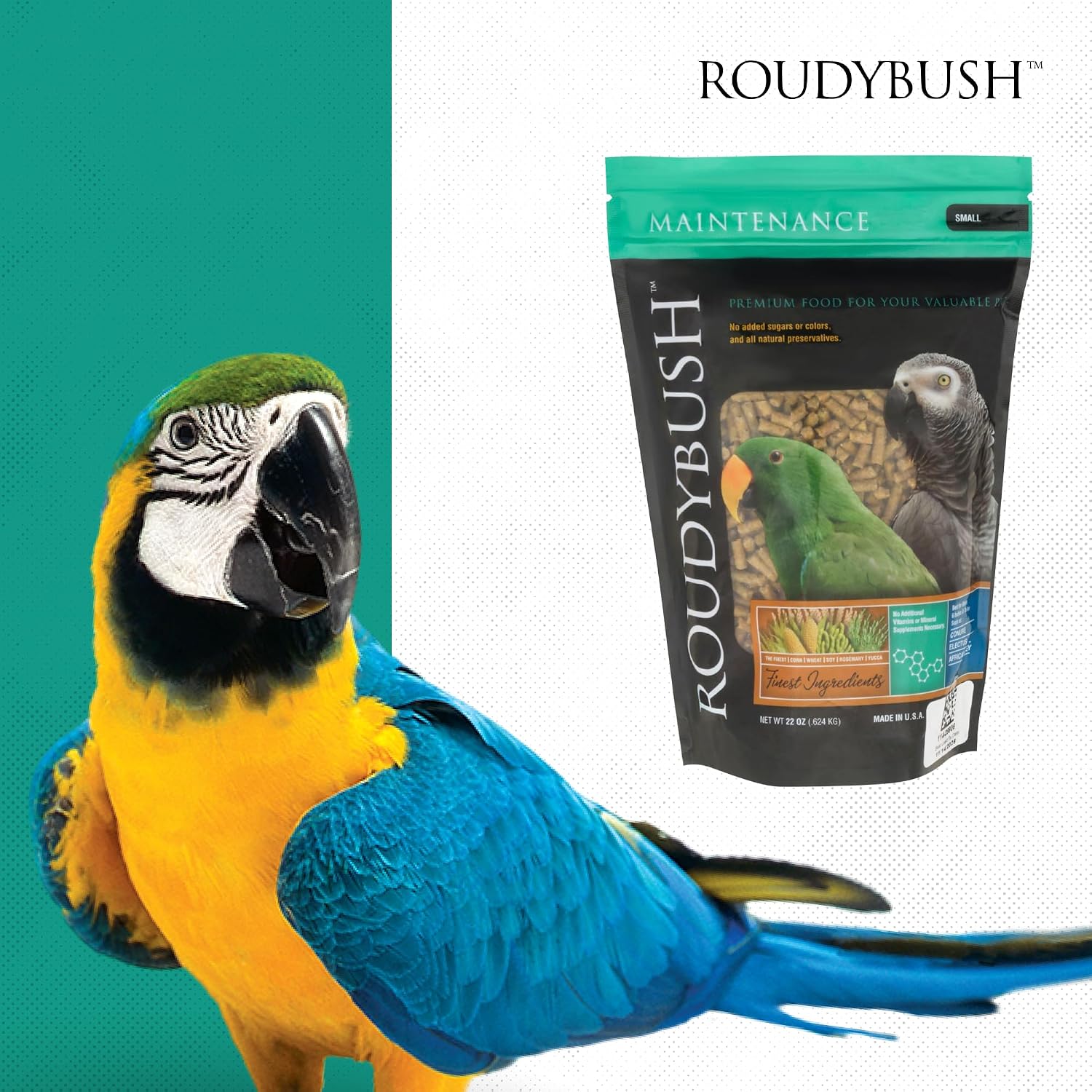 RoudyBush Daily Maintenance Food for Birds - Scientifically Formulated Bird Feed - Bird Food Pellets w/Corn, Wheat, Soy & More - Nutritious & Healthy Feed for Birds (Mini, 44oz)