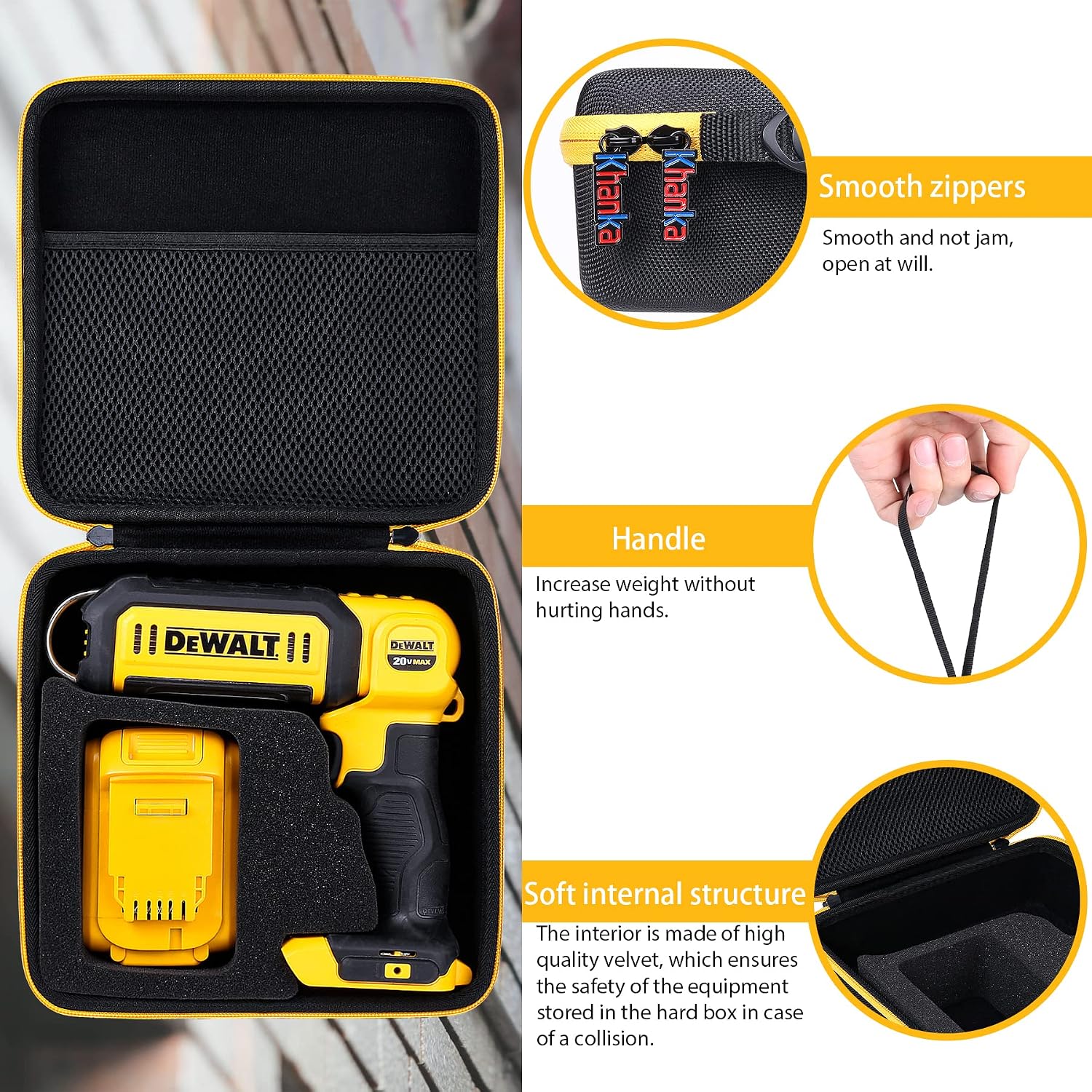 khanka Hard Case for Dewalt DCF682N1/DCF680N2 Screwdriver+DCL050 Work Light | EVA Hard Shell, Accessory Storage Pocket, Workshop Tool Storage