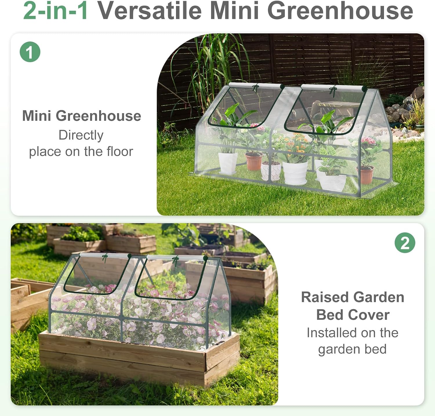Aoodor 6 x 3 x 3 ft Mini Greenhouse with 2 Zipper Doors, Water-Resistant, UV-Protected for Flowers, Vegetables, and Herbs, Green