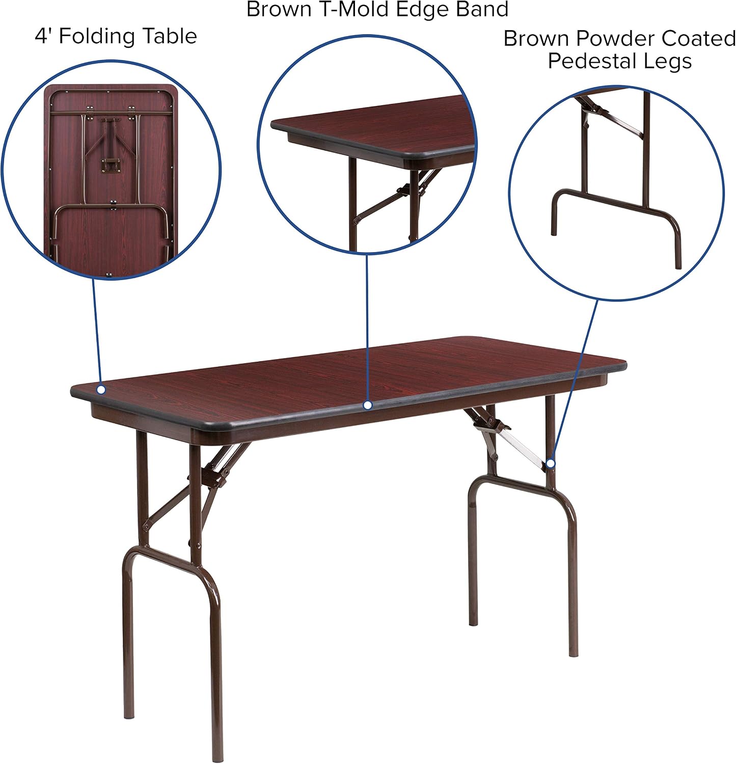 BizChair 4-Foot Mahogany Melamine Laminate Folding Banquet Table