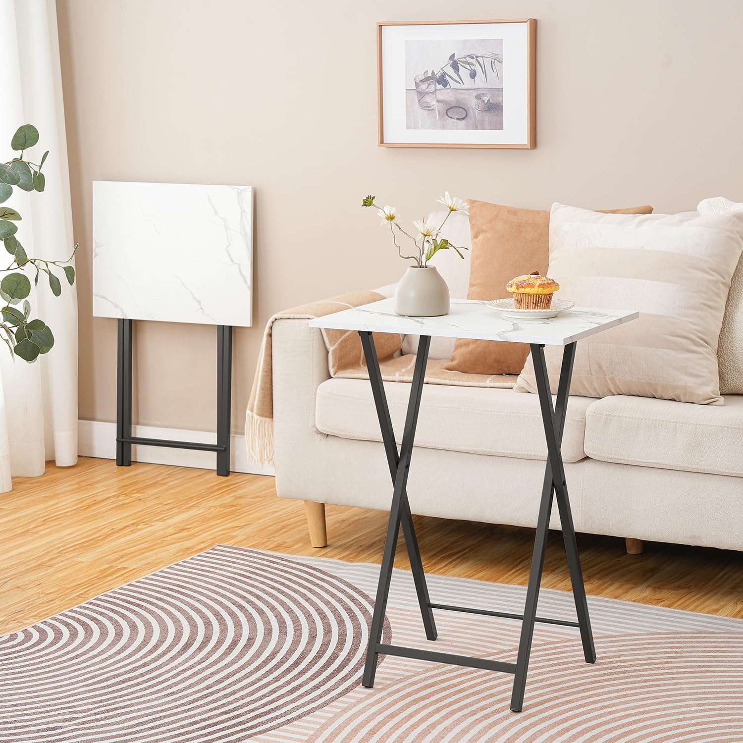 HOOBRO Folding TV Table, TV Tray, Stable Snack Table for Small Space, Portable Sofaside Desk, Easy Assembly and Storage