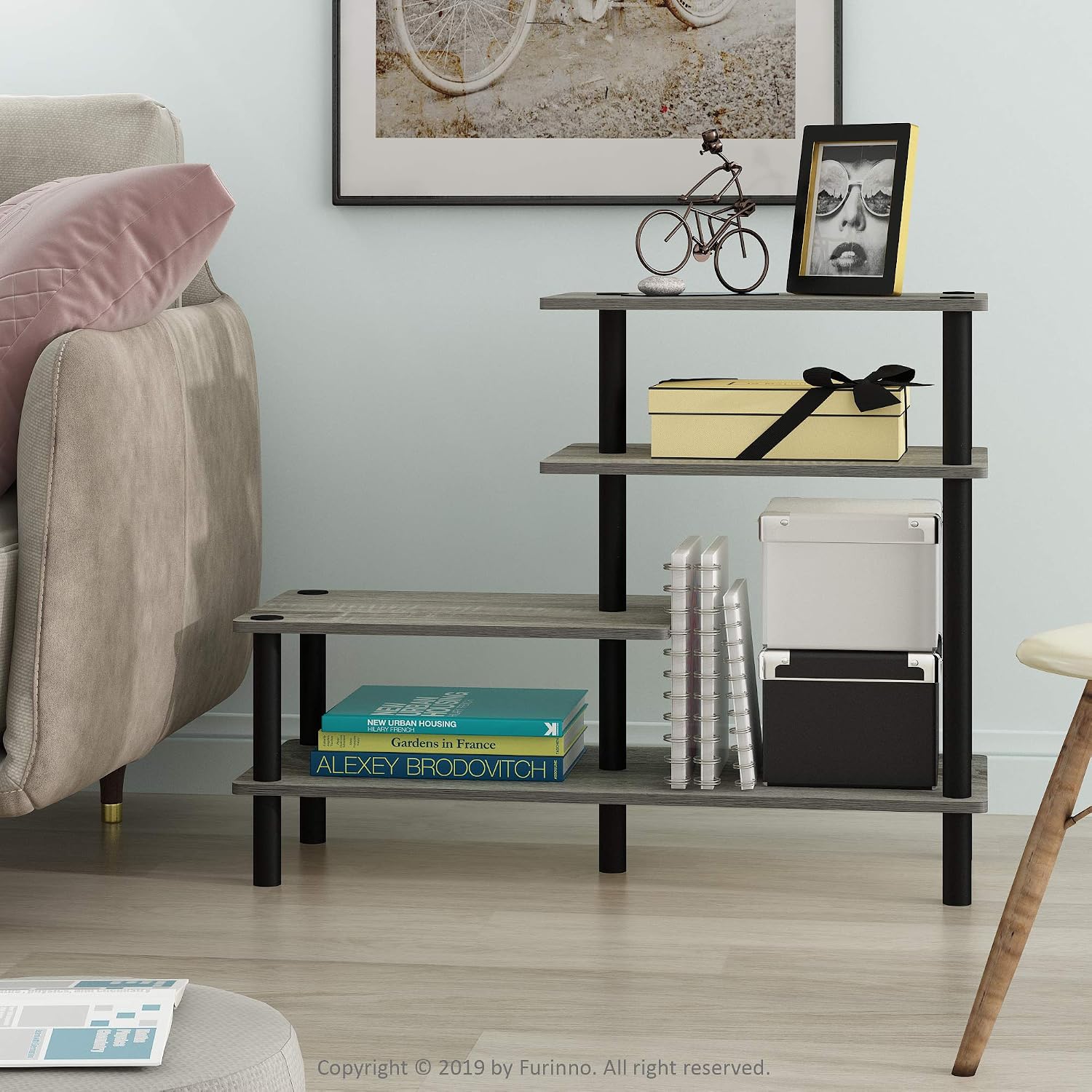 Furinno TURN-N-TUBE Storage Shelves, 3-Tier 47.4 Wide Book Shelf, Corner Shelf, Toolless Open Shelves, for Organization and Storage, Living Room, Garage, Home Office, Black