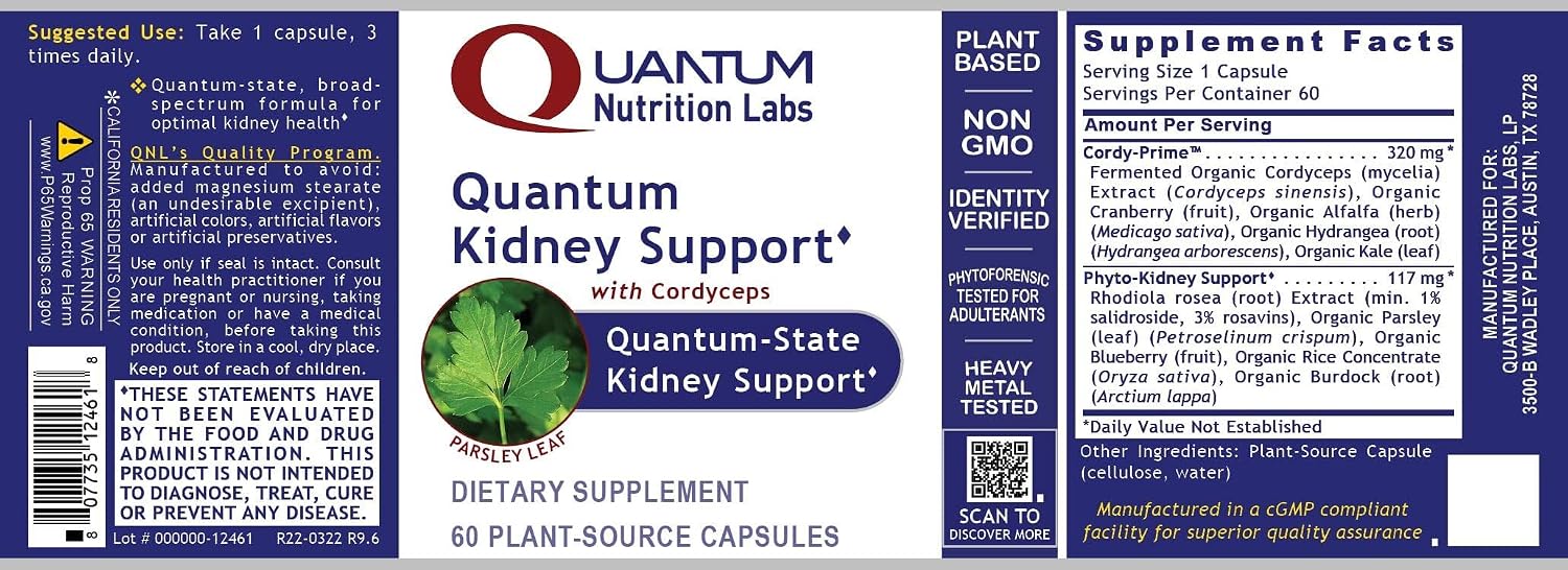 Quantum Nutrition Labs Kidney Support - Kidney Health Supplement, Natural Antioxidant Support for Men and Women with Cranberry, Rhodiola Rosea