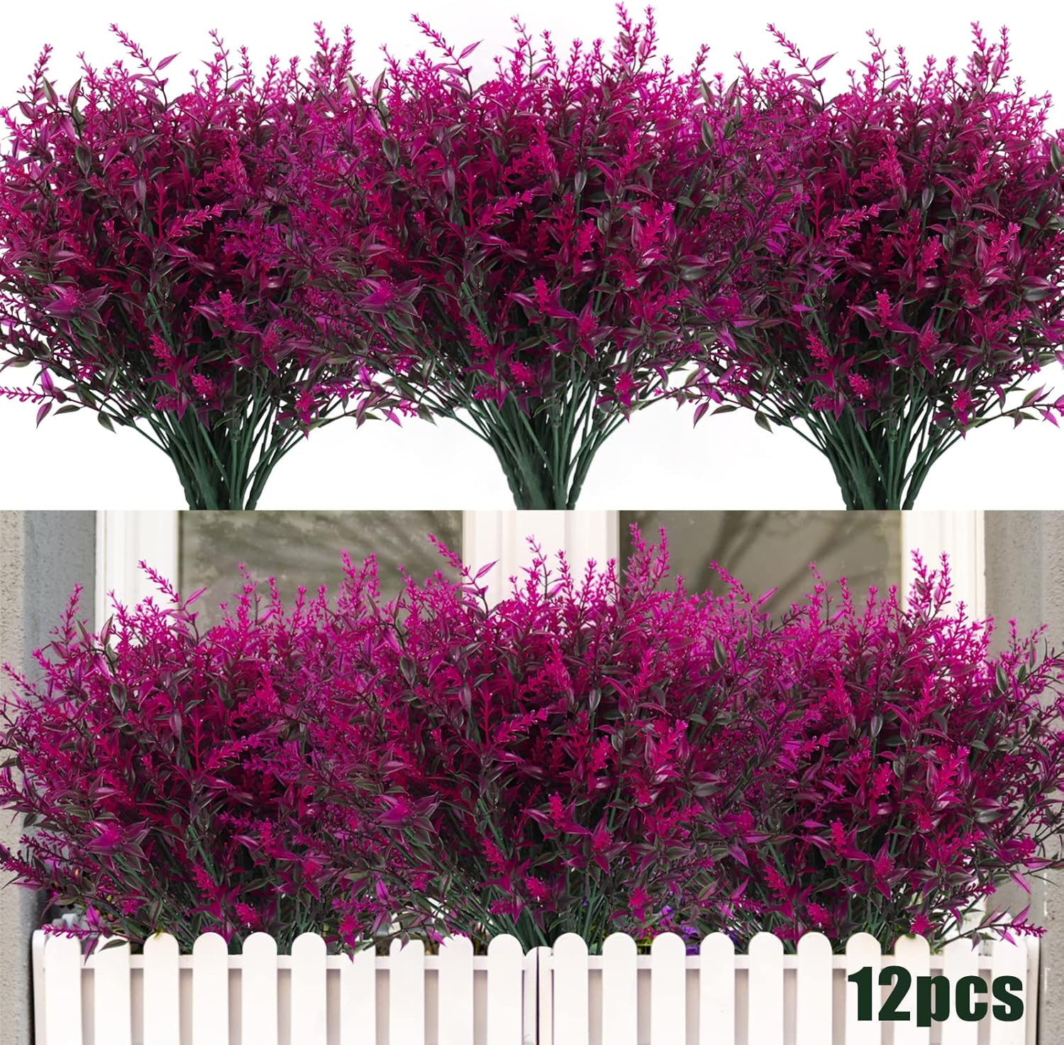 RECUTMS Artificial Greenery Lavender Fake Shrubs Flowers 8 Pcs UV Resistant