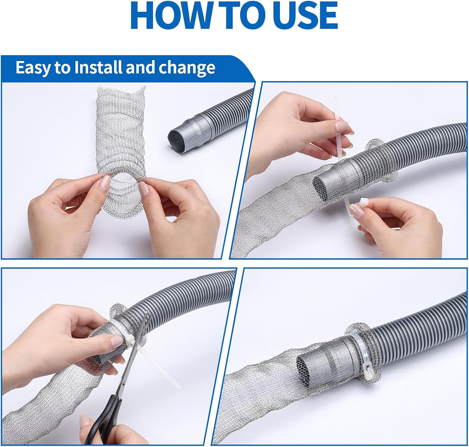 SUNHE YHK Lint Traps for Washing Machine, 40 Pieces | Stainless Steel Laundry Mesh Washer Hose Filter, 40 pcs Cable Ties, Catches Lint