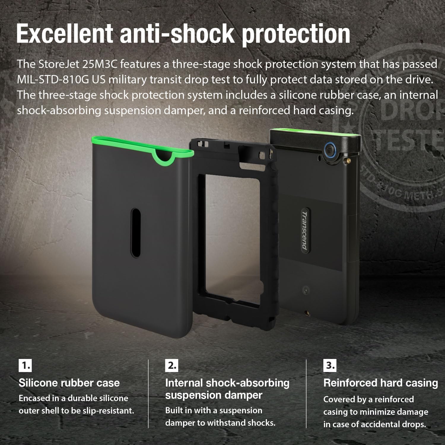 Transcend 4TB StoreJet 25M3 Rugged Portable HDD, One Touch Backup