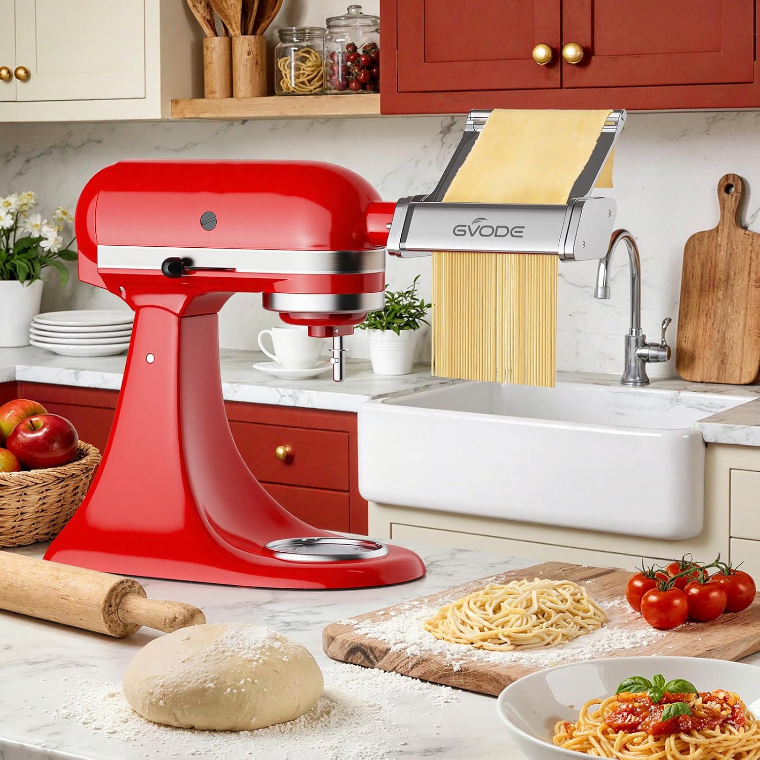 GVODE Pasta Roller Attachment for KitchenAid Stand Mixer, 8 Settings | 304 Stainless Steel, 8 Adjustable Thickness Settings (0.4-2mm), Fits all KitchenAid Stand Mixer Models