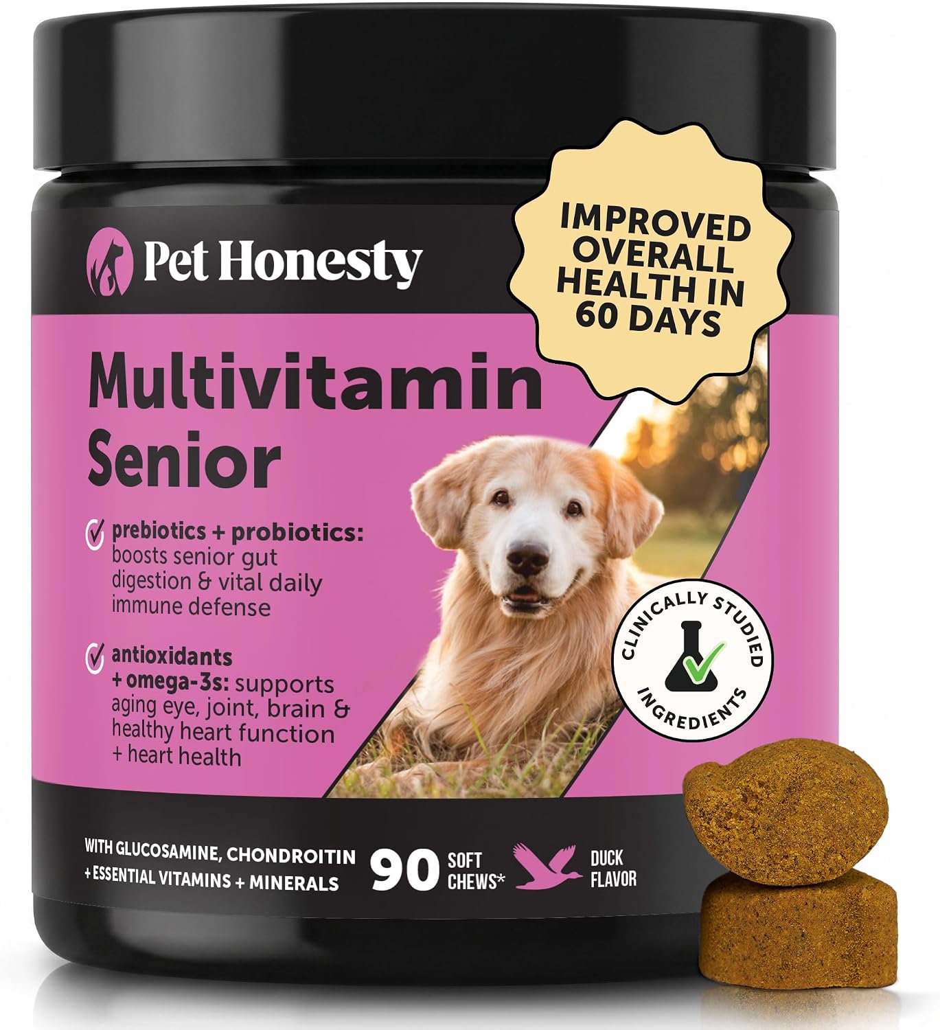 10-in-1 Dog Multivitamin Supplement with Glucosamine & Probiotics - Hip & Joint Support, Digestive Health, Immune Support, Heart & Skin - All-in-One Daily Vitamins & Omega-3s for Dogs, Chicken, 90 Ct