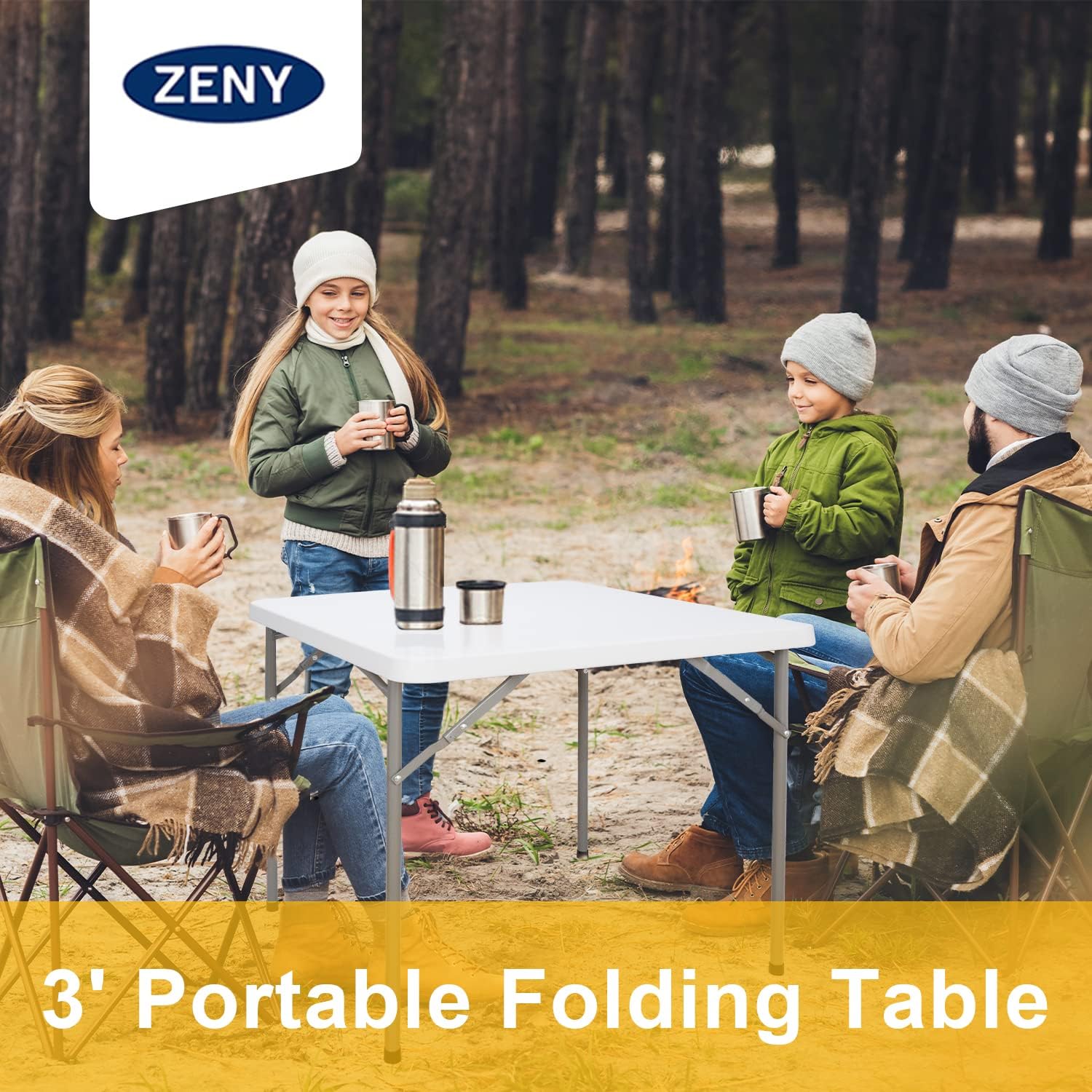 ZENY 6ft Folding Table, Portable Picnic Table, Plastic Table for Indoor Outdoor Picnic, Party, Camping, Heavy Duty Fold-up Table with Handle, White
