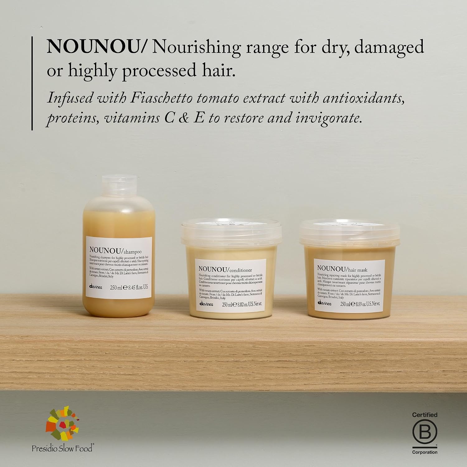 Davines NOUNOU/Shampoo, Nourishing Cleanser for Damaged, Processed or Brittle Hair - Restores Natural Softness, Shine & Body with Lupin- Hydrates Chemically Treated Hair