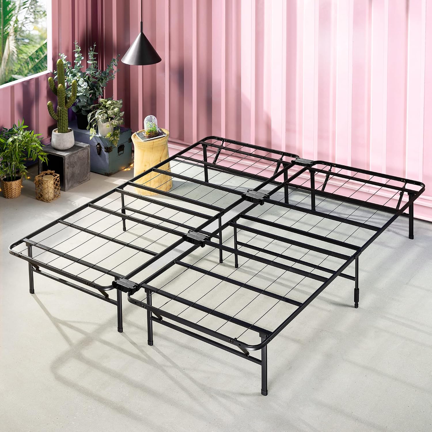 Zinus SmartBase Tool-Free Assembly Mattress Foundation, 14 Inch Metal Platform Bed Frame, No Box Spring Needed, Sturdy Steel Frame, Underbed Storage, Black, Queen