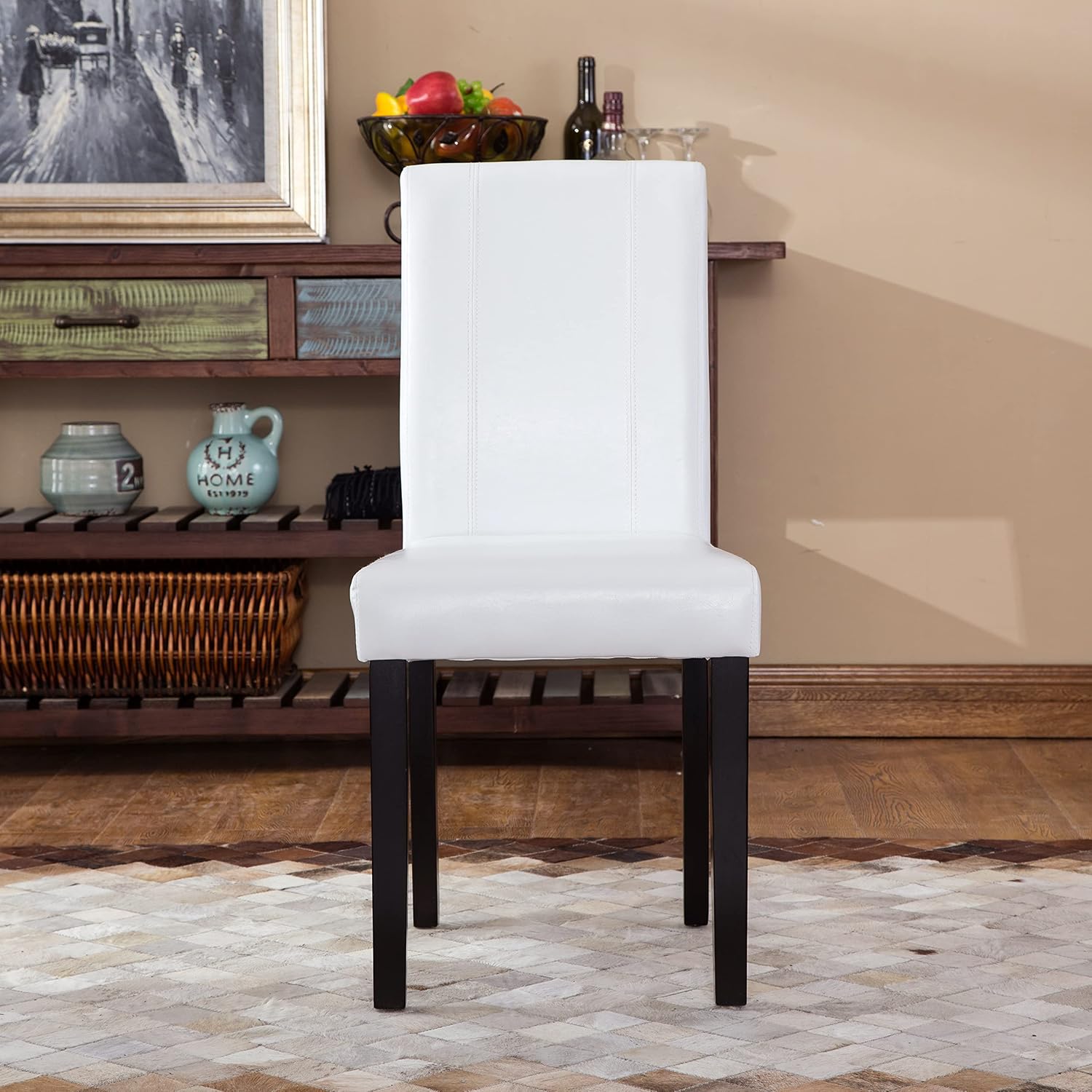 Roundhill Furniture C020BR Urban Style Solid Wood Leatherette Padded Parson Chair, Brown, Set of 2