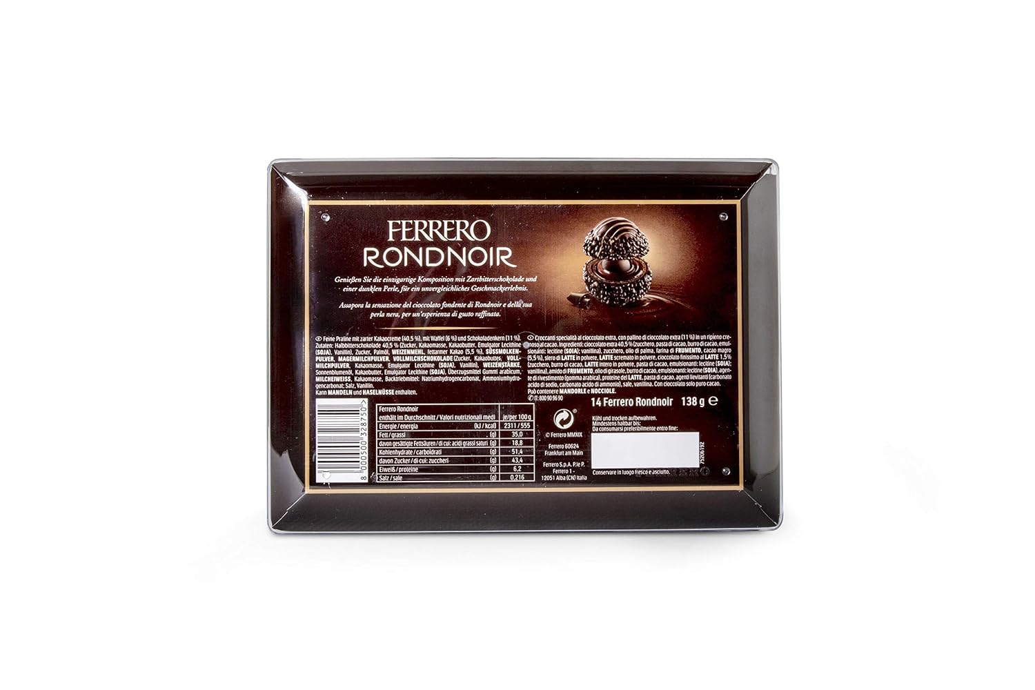 Ferrero Rocher Rondnoir, Premium Dark Chocolate 14 Count - Individually Wrapped Candy Gift Box with Cocoa Filling