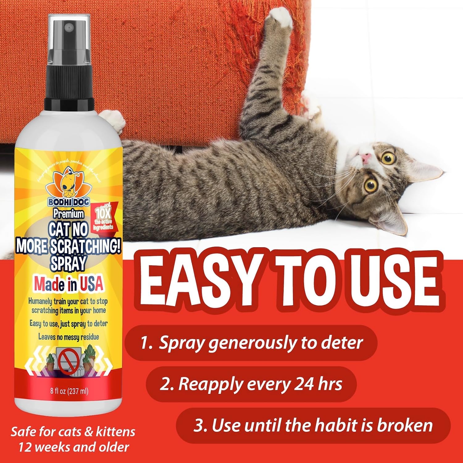 Bodhi 3-in-1 Cat & Kitten Training Aid - Cat Deterrent Spray for Indoor and Outdoor Use - Repellent to Establish Boundaries, Keep Cats Off Furniture