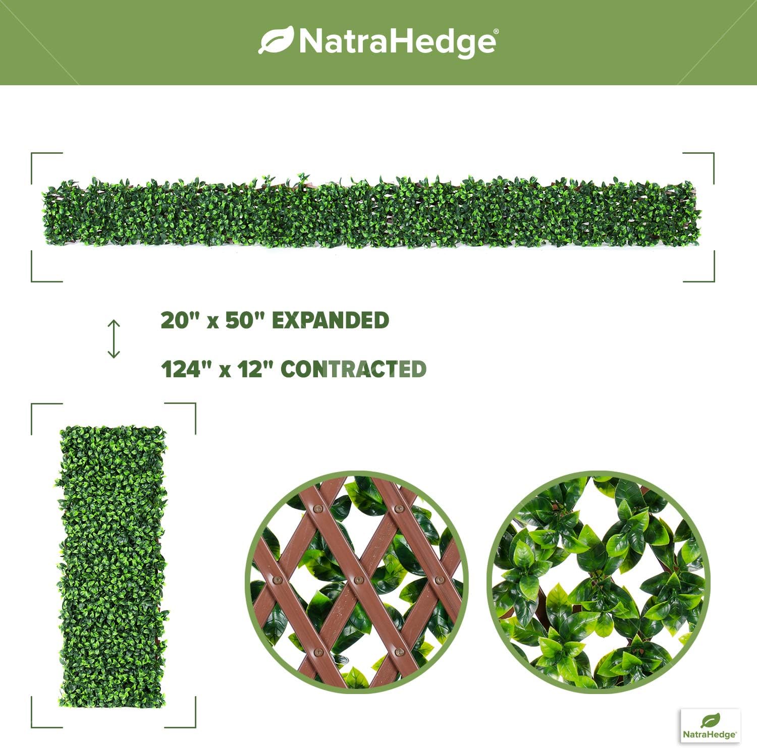 NatraHedge 20''X50'' Artificial Privacy Grass Wall Decor, Laurel Leaf