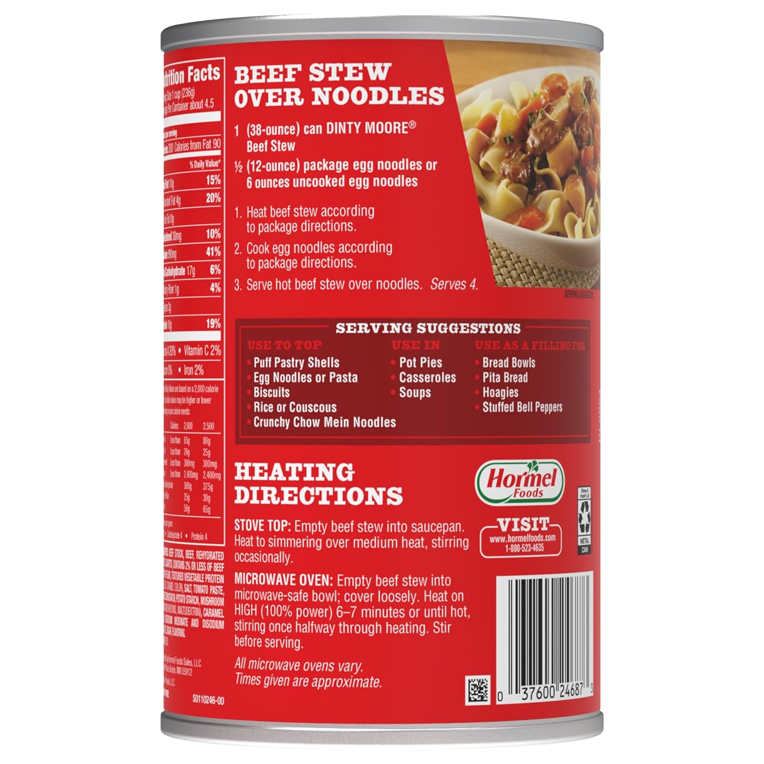 DINTY MOORE Beef Stew, 15 oz (12 Pack), With Fresh Potatoes & Carrots | Fully Cooked & Ready-To-Eat, Gluten-Free, 10g Protein, No Preservatives, Perfect for Noodles, Biscuits & Hot Pies