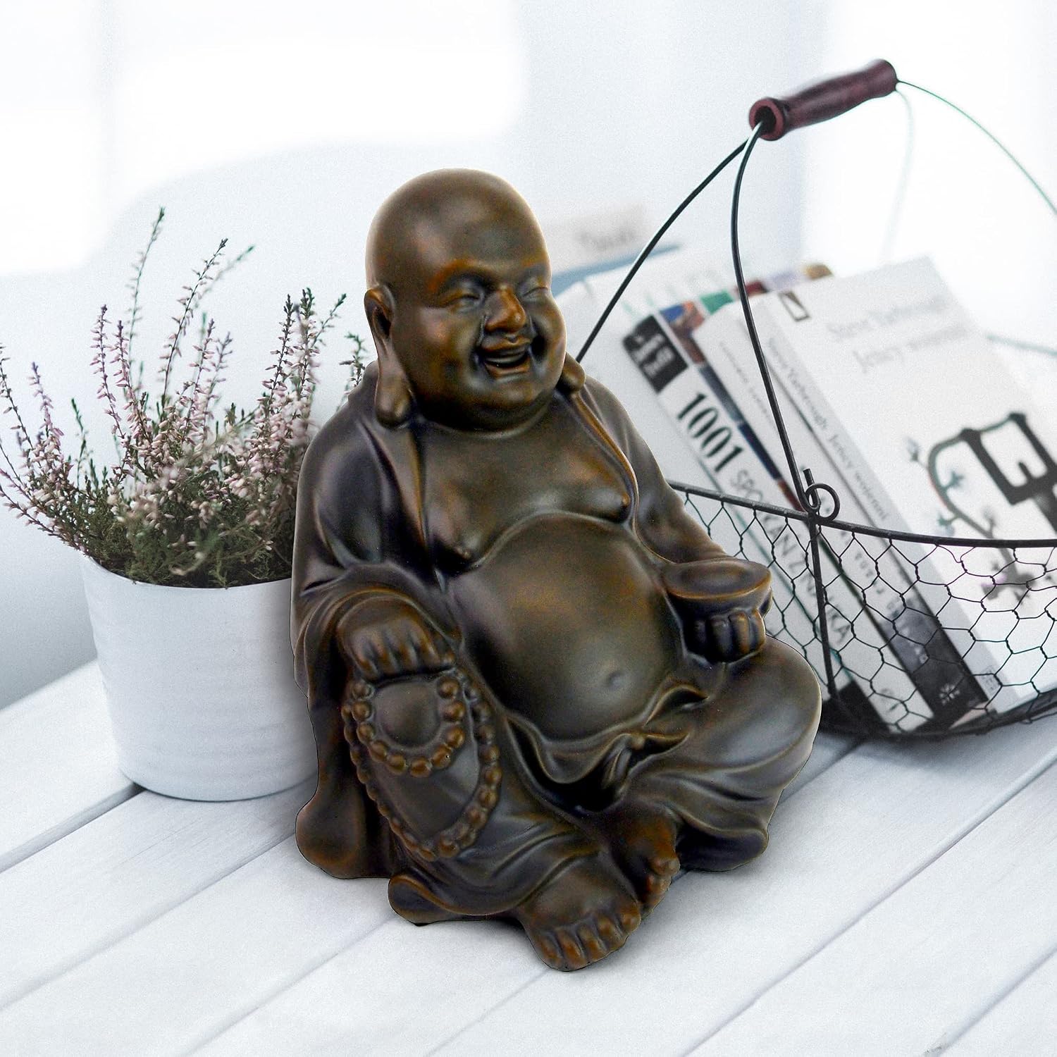 Design Toscano Jolly Hotei Laughing Man Asian Decor Indoor/Outdoor Garden Statue, 26 inches tall, Cast Stone Resin, Two Tone Stone Finish