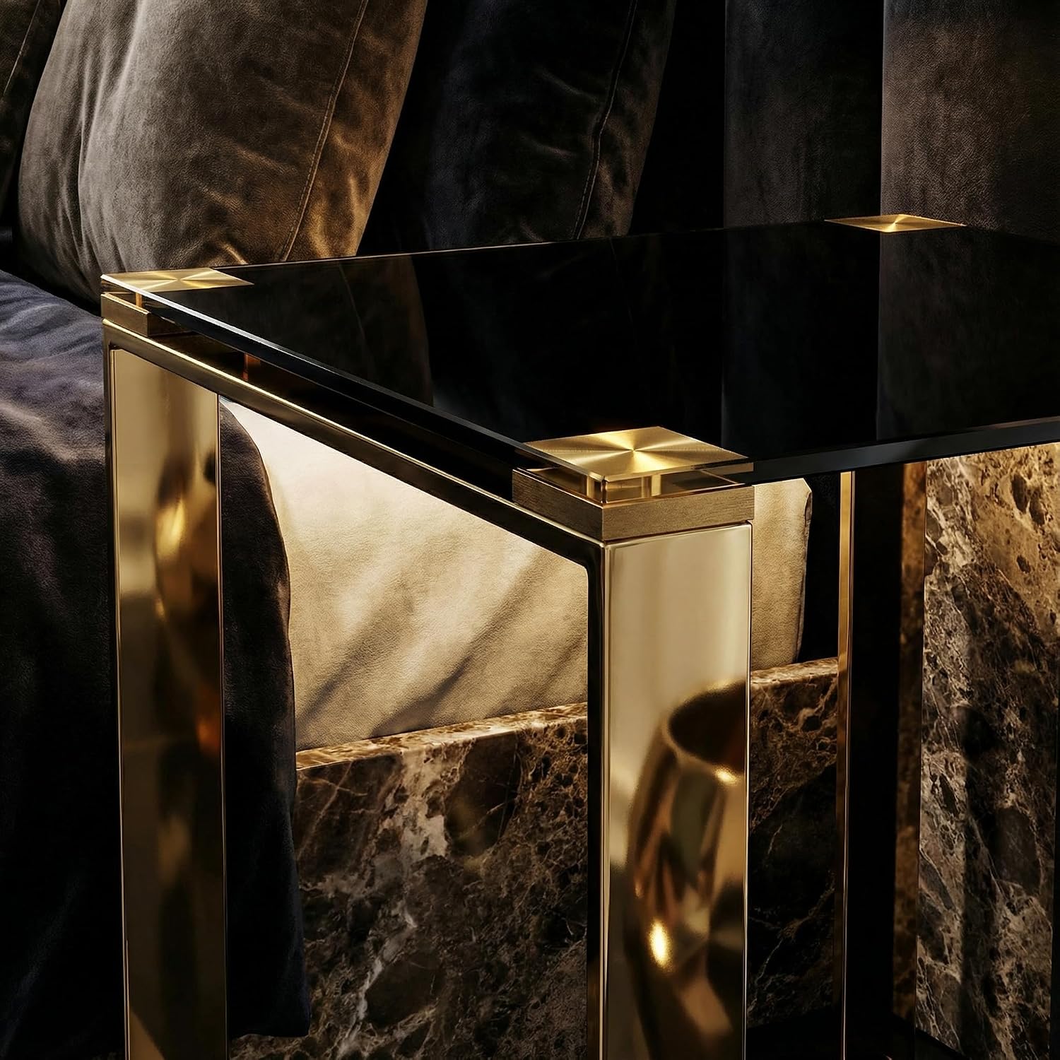Cortesi Home CH-ET636045 Remini End Table, Gold Metal and Black Glass, End Table 18"