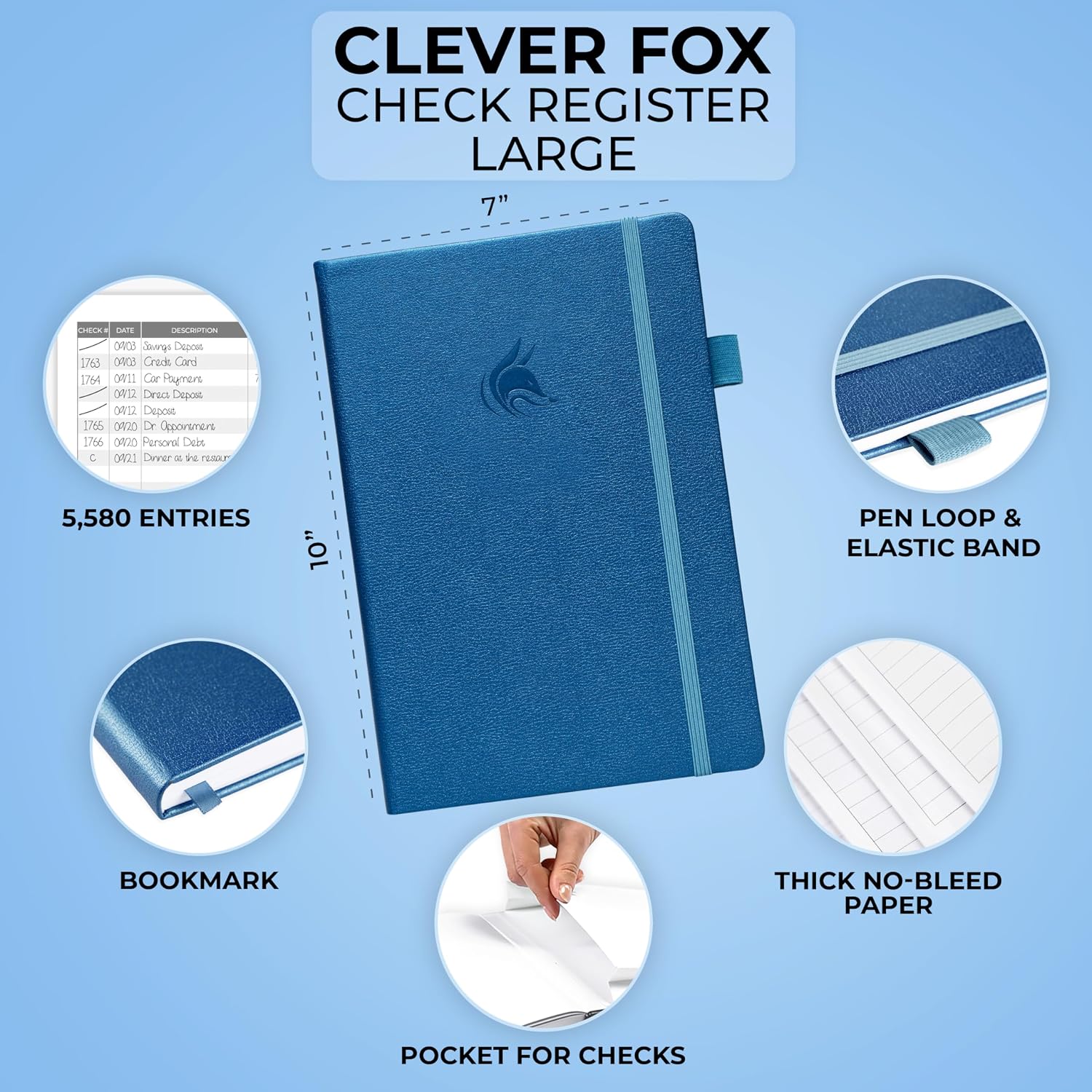 Clever Fox Check Register Book, Checkbook Ledger, 5.8x8.3 Purple