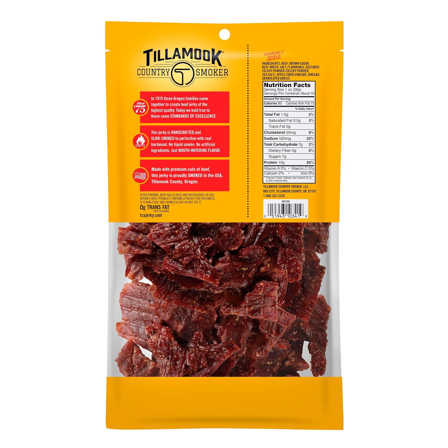 Tillamook Country Smoker Real Hardwood Smoked Beef Jerky, Teriyaki, 10 Ounce