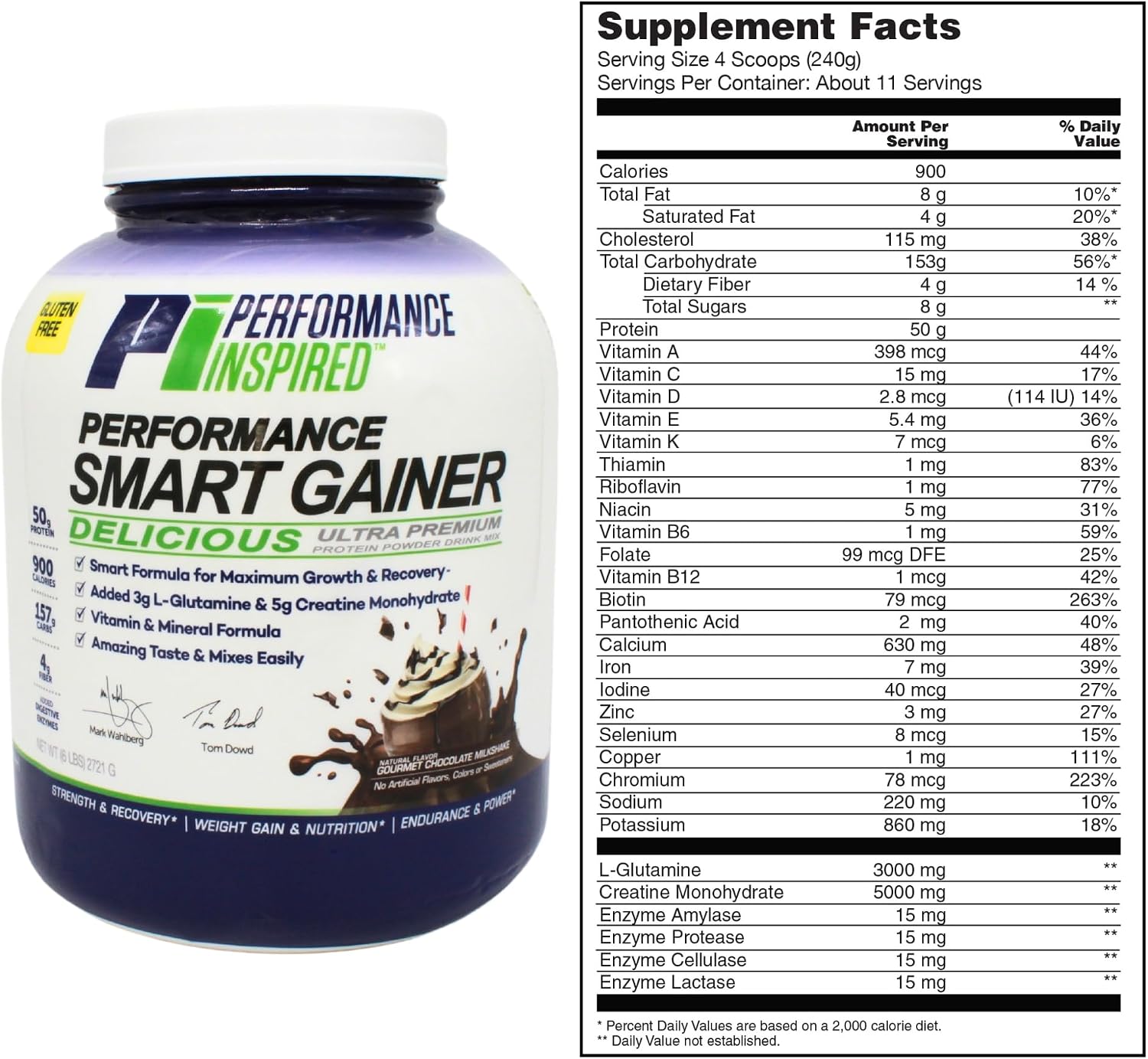 Performance Inspired Nutrition Smart Mass Gainer – 50G Protein, 900 Calories, Creatine, L-Glutamine & Digestive Enzymes – Muscle Recovery & Growth – Chocolate Milkshake – 6 lb | 50G Protein - 900 Calories - Creatine, L-Glutamine & Digestive Enzymes