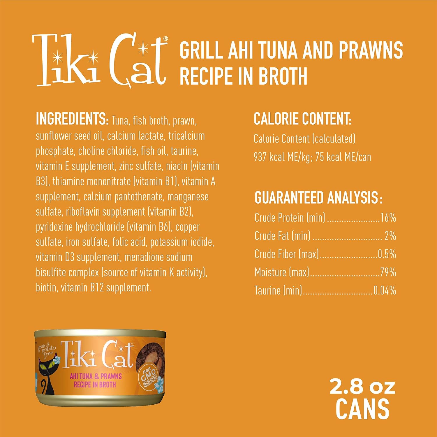Tiki Cat Grill Wet Cat Food, Ahi Tuna & Prawns, 2.8 oz. Cans (12 Count)