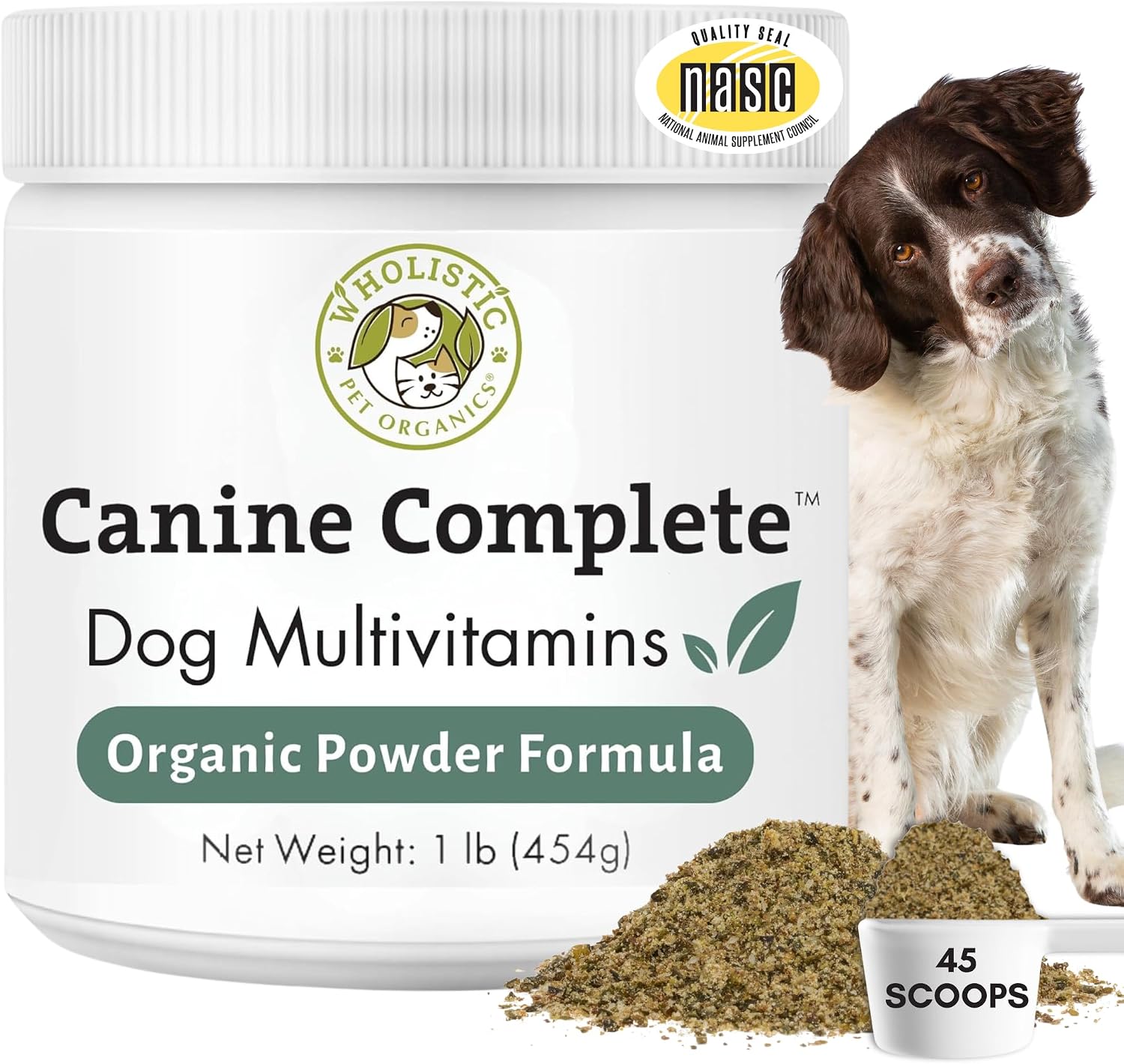Organic Dog Vitamins | 1 Lb | 45 Scoops | Daily Dog Multivitamin with Prebiotics, Probiotics for Immune Support, Skin Coat, Digestion, & Joint Health | Canine Complete