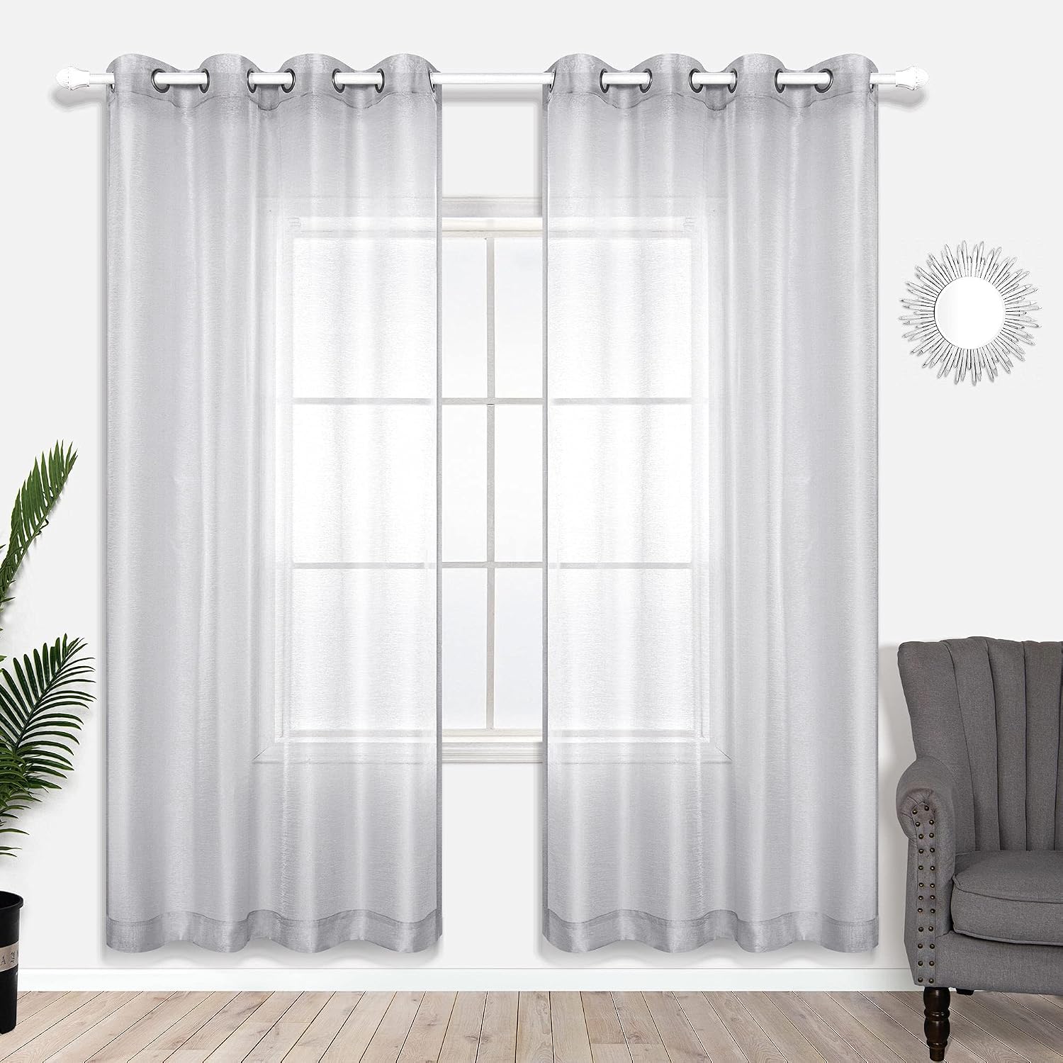 KOUFALL White Sheer Curtains 72 Inches Long for Bedroom Set of 2 Panels Grommet Faux Linen Window Voile Semi Baisc Decorative Sheer Curtains for