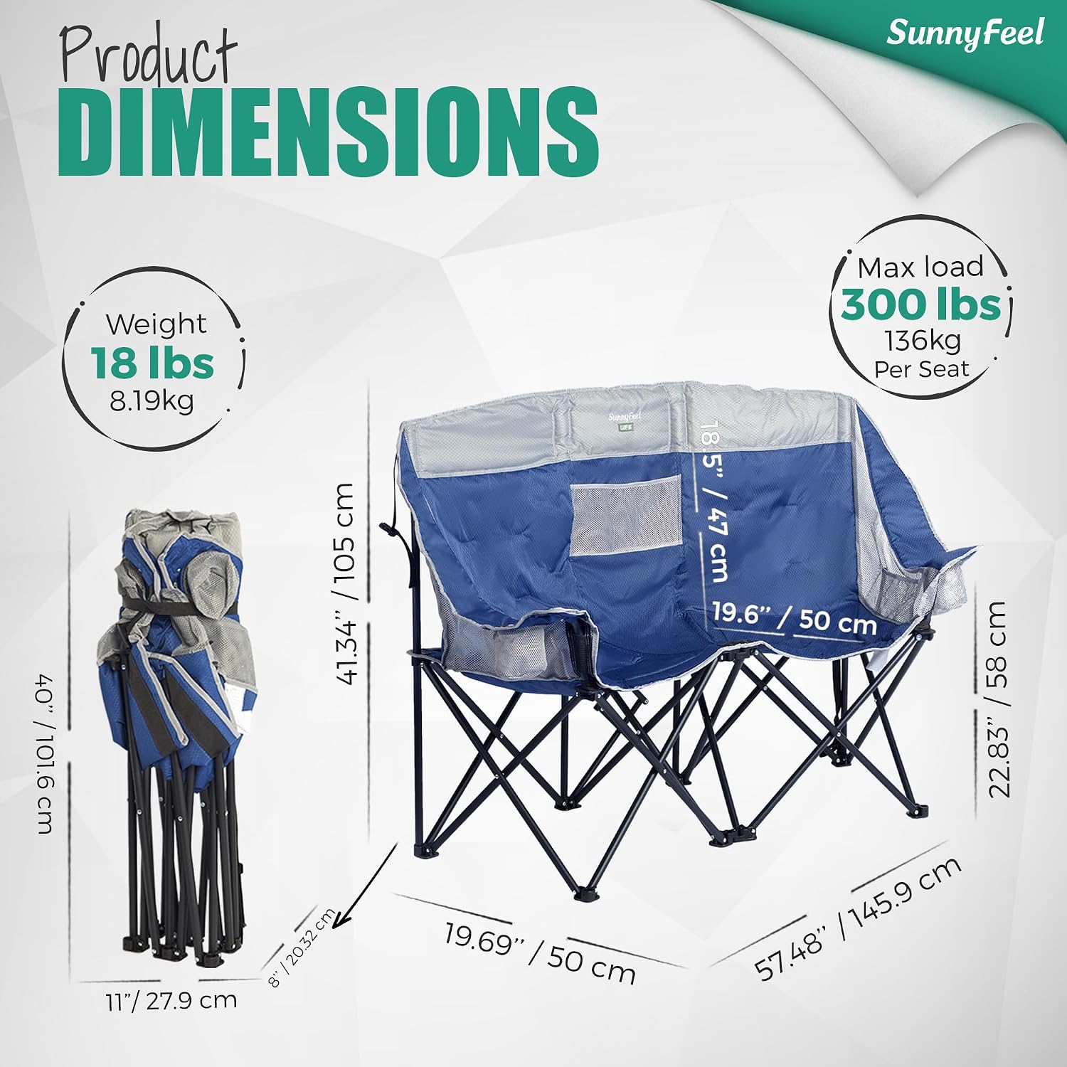 SUNNYFEEL Folding Double Camping Chair Oversized Loveseat for Adults