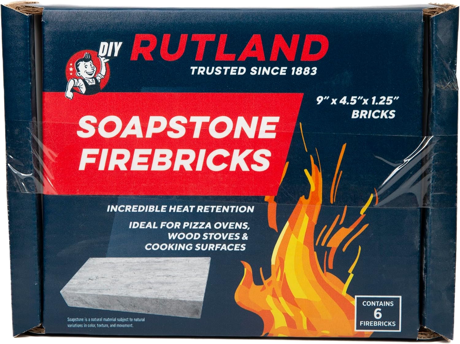 Rutland Fire Bricks, Properly Cured High Temperature FireBrick, USA-Made Residential Fire Clay Replacement for Wood Stove, Fireplace, & Pizza Oven, Size 9" x 4.5" x 1.25", 6-Pack, Tan