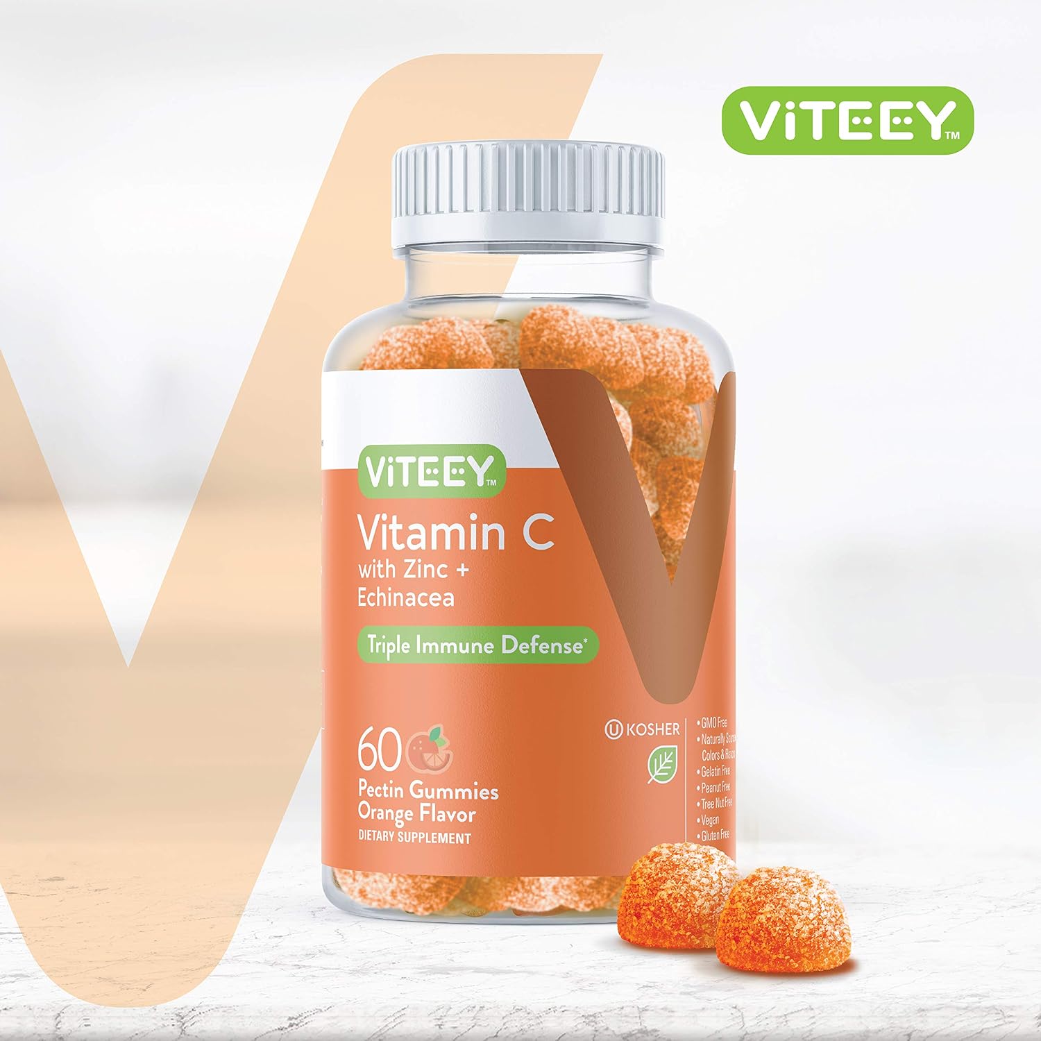 Viteey Vitamin C Gummies for Adults & Teens with Zinc & Echinacea-120 Count