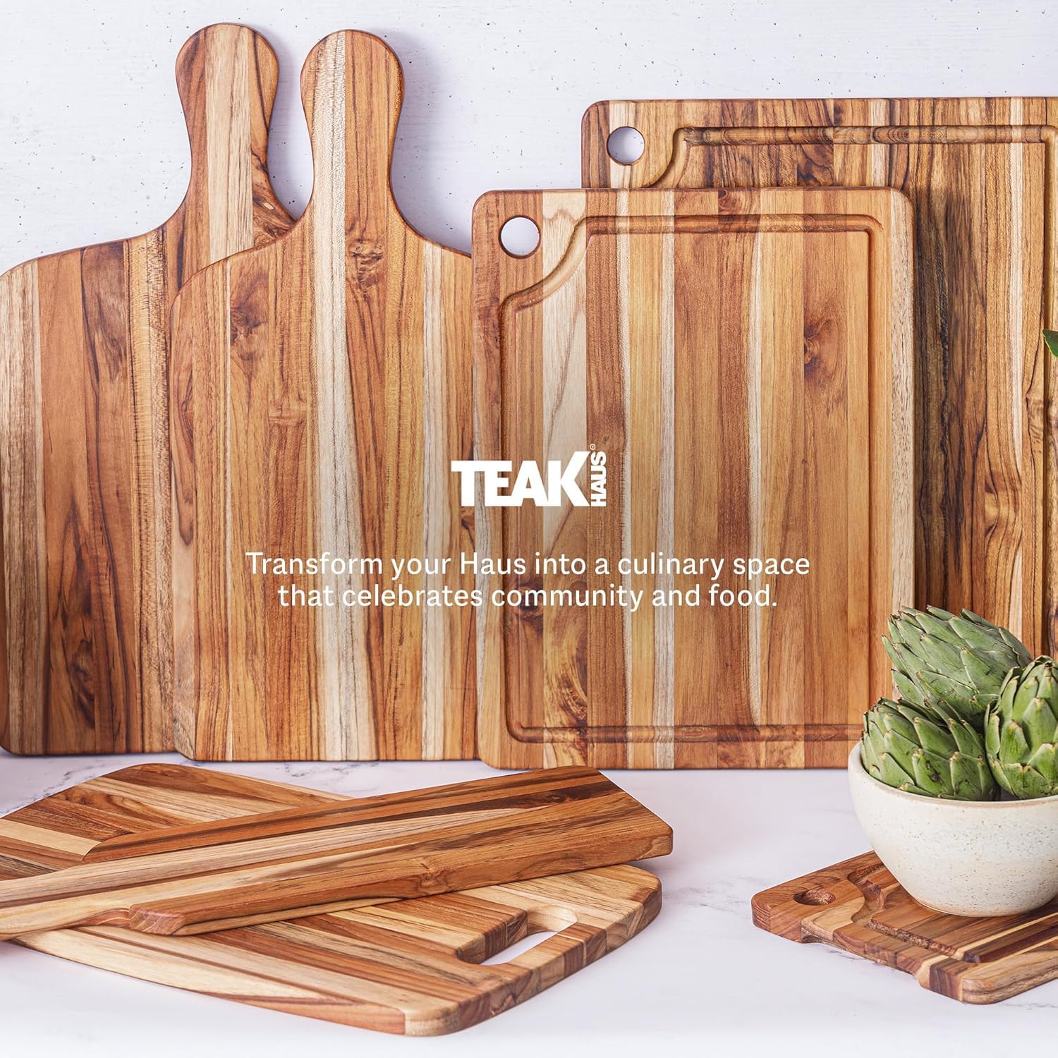 Teakhaus Teak Cutting Board - Rectangle Edge Grain Board With Corner Hole And Juice Canal (16 x 12 x .5 in.)