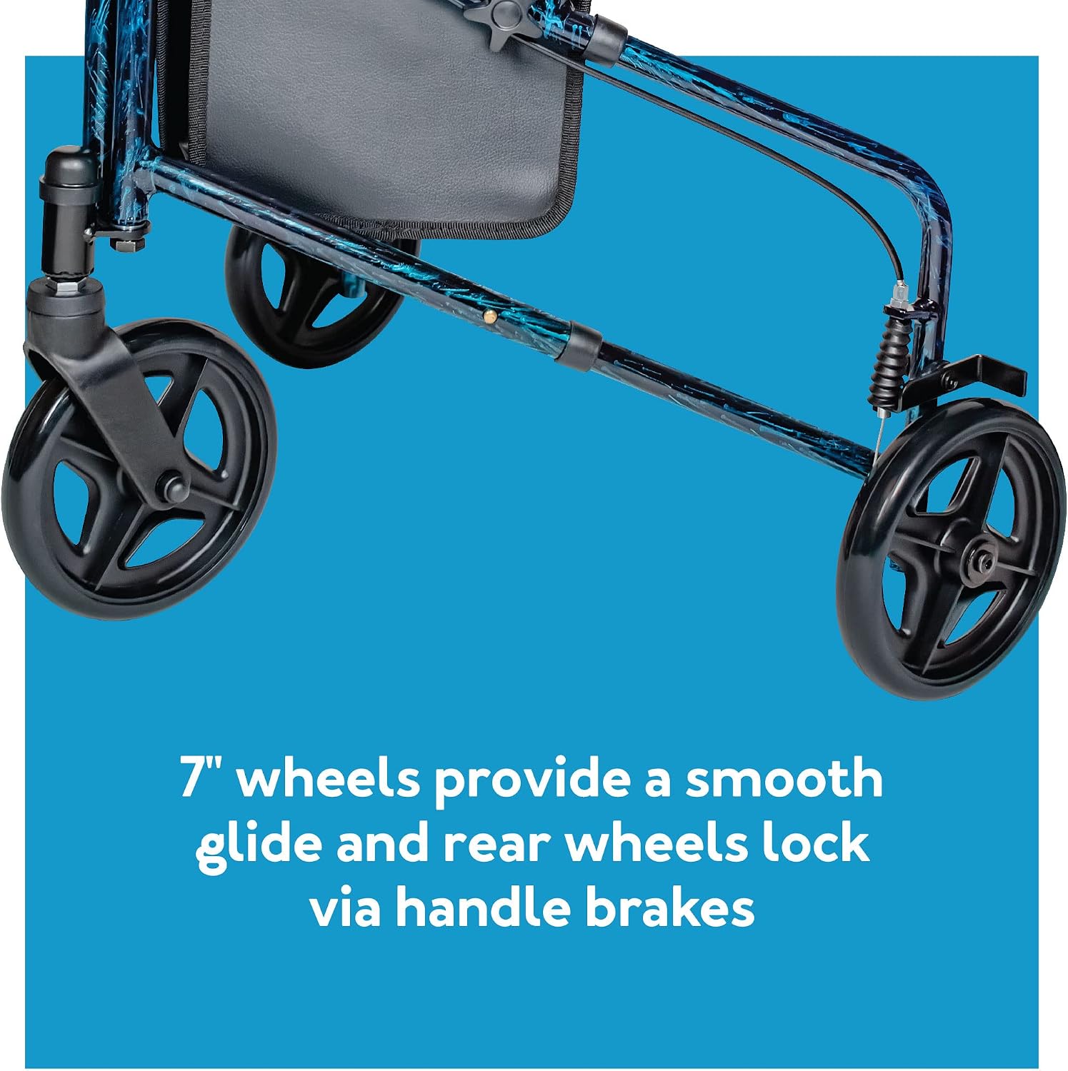 Carex 3 Wheel Walker for Seniors, Foldable, Rollator Walker with Three Wheels, Three Wheel Rolling Walker Height Adjustable for Seniors, Blue, Trio