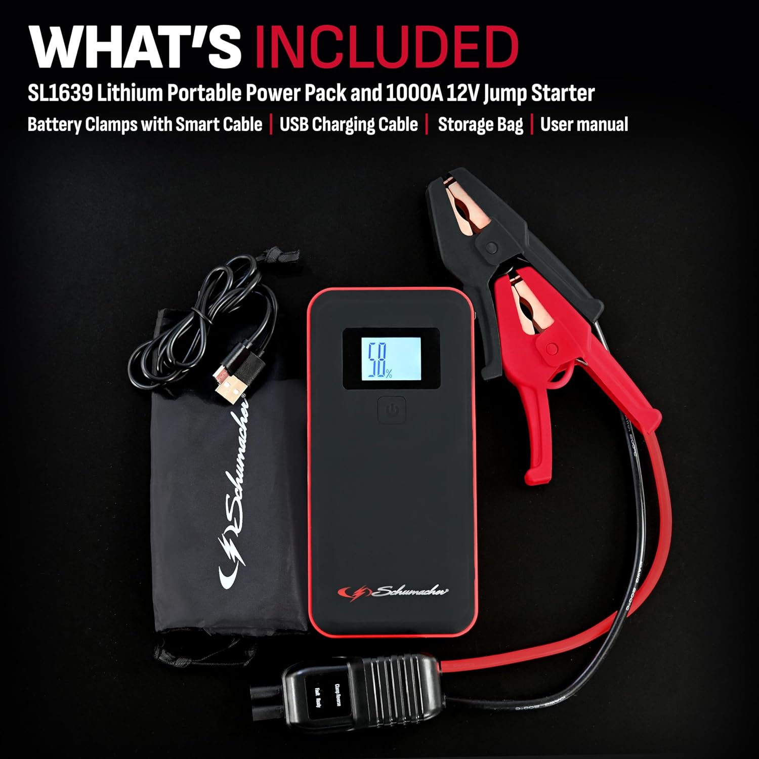 Schumacher Electric 1000 Peak Amp 12V Portable Lithium Car Battery Jump Starter & Power Pack - Lithium Ion Jump Box - with USB Charging & LED