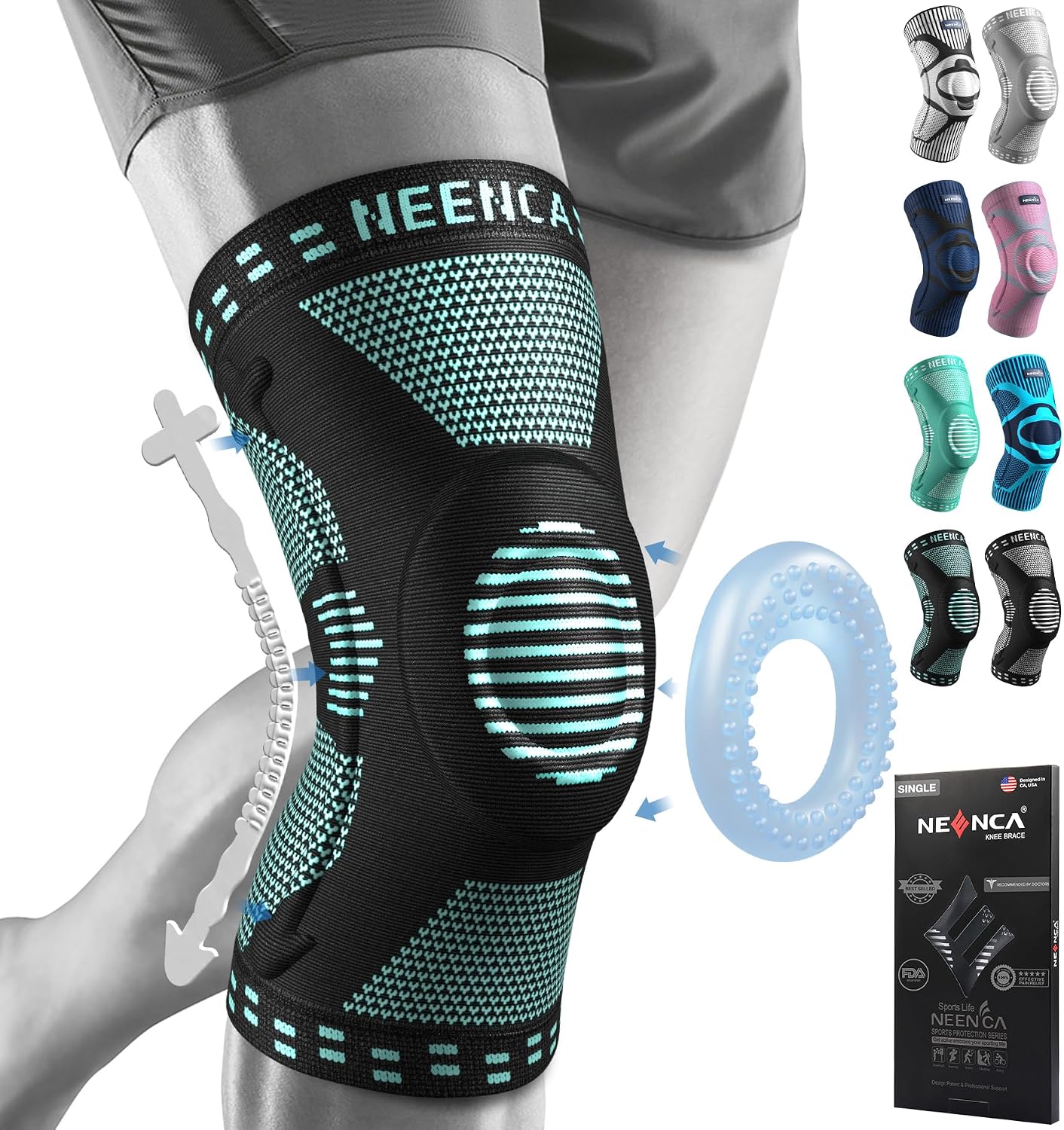 NEENCA Knee Braces for Knee Pain Relief, Compression Knee Sleeves with Patella Gel Pad & Side Stabilizers, Knee Support for Weightlifting, Running