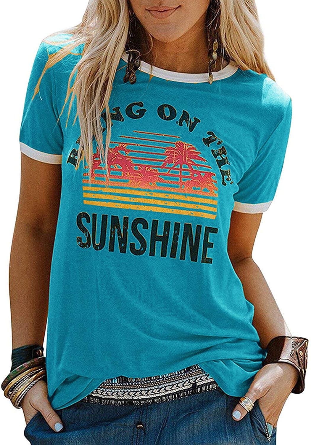 YEXIPO Graphic Tees for Women Short Sleeve Summer Tops Casual Cute T Shirts