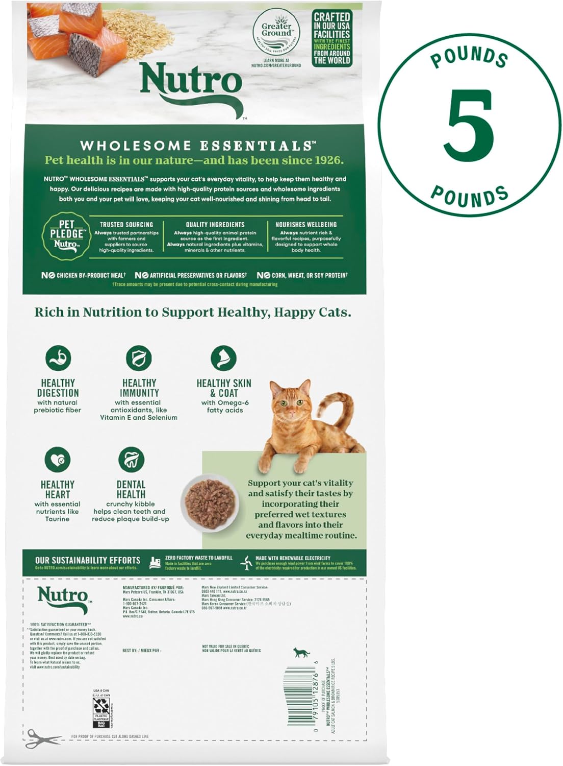 Nutro Wholesome Essentials Adult Dry Cat Food, Salmon & Brown Rice, 3 lb | Real salmon #1 ingredient, Omega-6 for skin & coat, prebiotic fiber for digestion, Vitamin E & Selenium antioxidants
